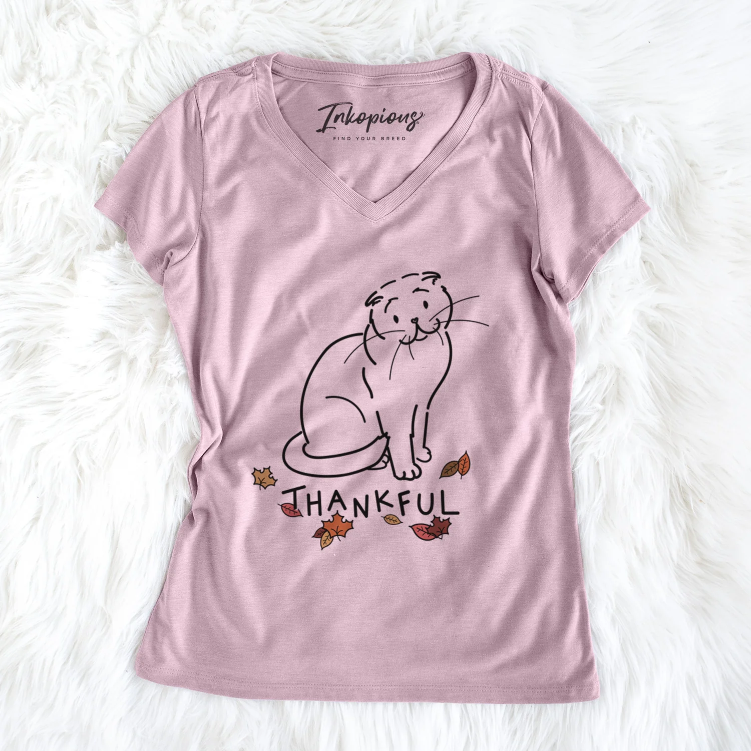 Thankful Scottish Fold Cat - Hank - Women's Perfect V-neck Shirt - Image 2
