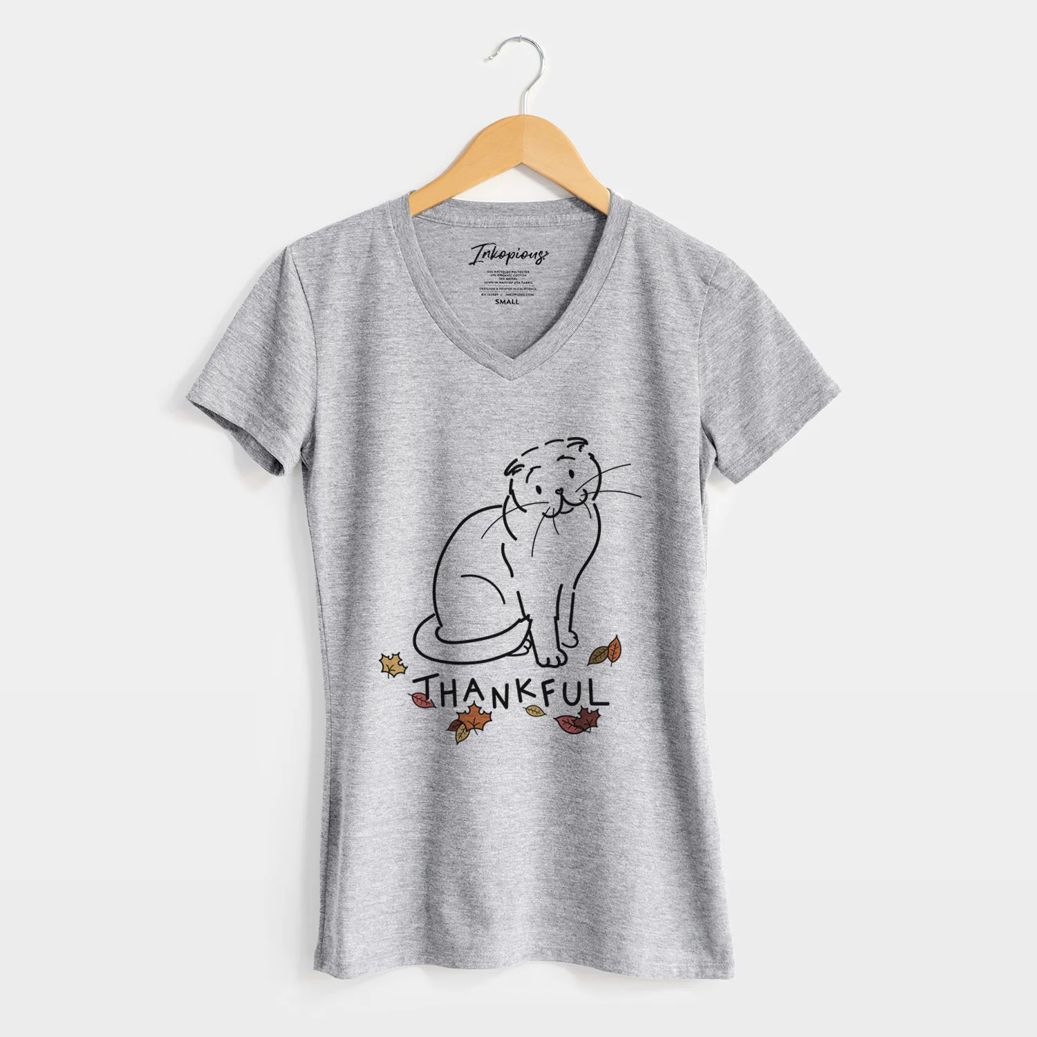 Thankful Scottish Fold Cat - Hank - Women's Perfect V-neck Shirt - Image 4