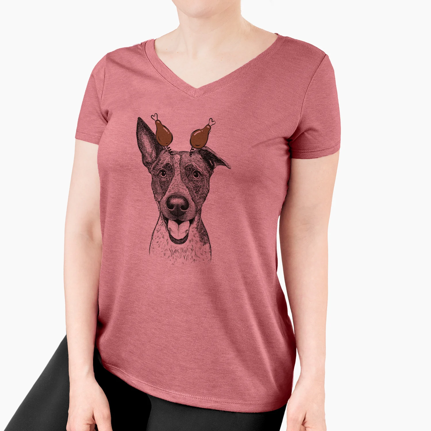 Thanksgiving Amigo the Heeler Mix - Women's Perfect V-neck Shirt - Image 7