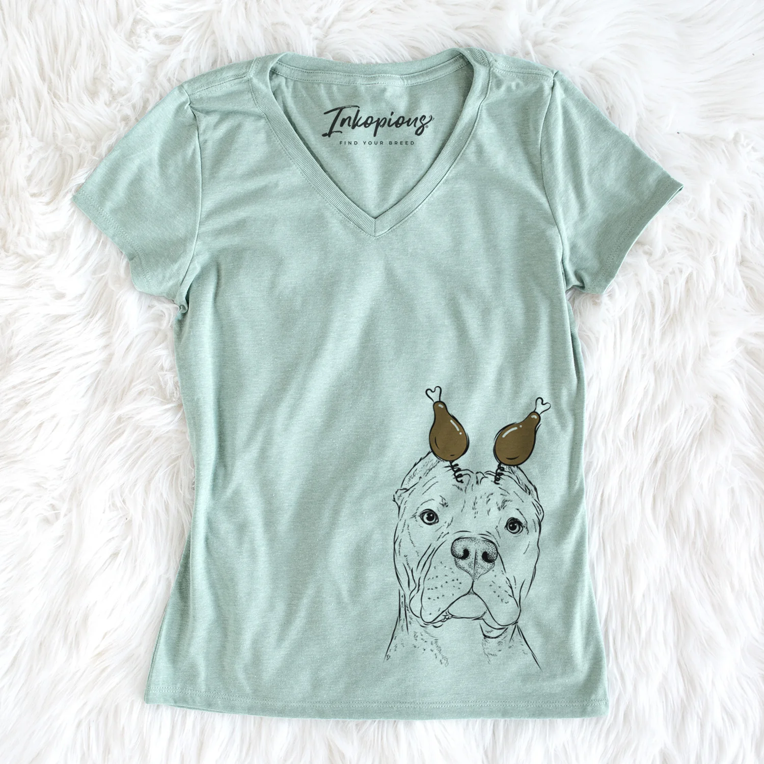 Thanksgiving Bam Bam the Pitbull - Women's Perfect V-neck Shirt