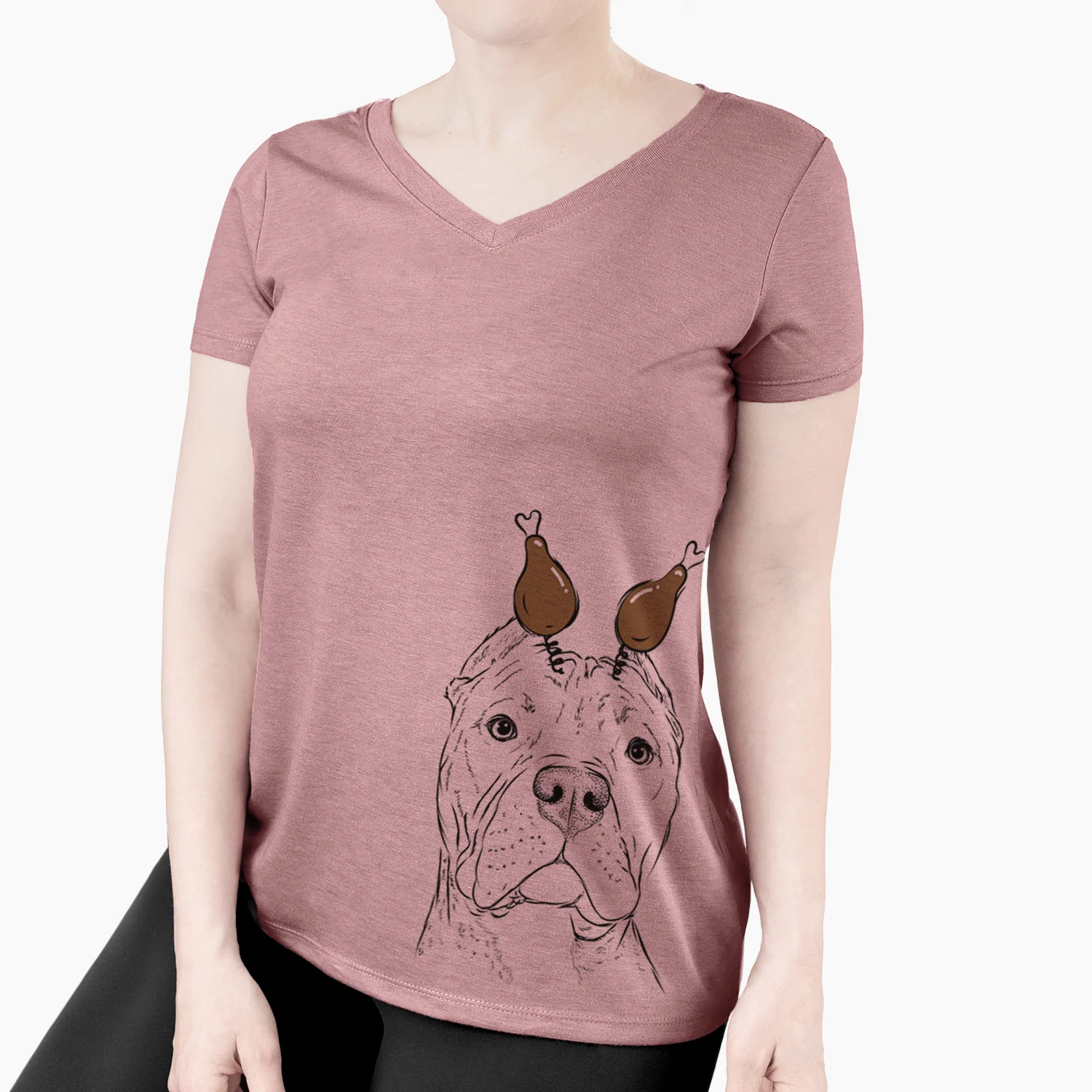 Thanksgiving Bam Bam the Pitbull - Women's Perfect V-neck Shirt - Image 3