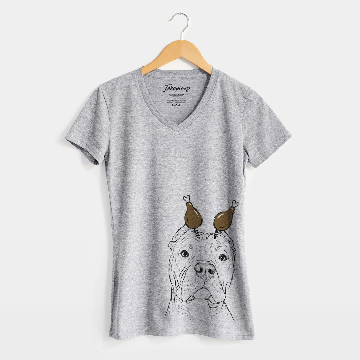 Thanksgiving Bam Bam the Pitbull - Women's Perfect V-neck Shirt - Image 4