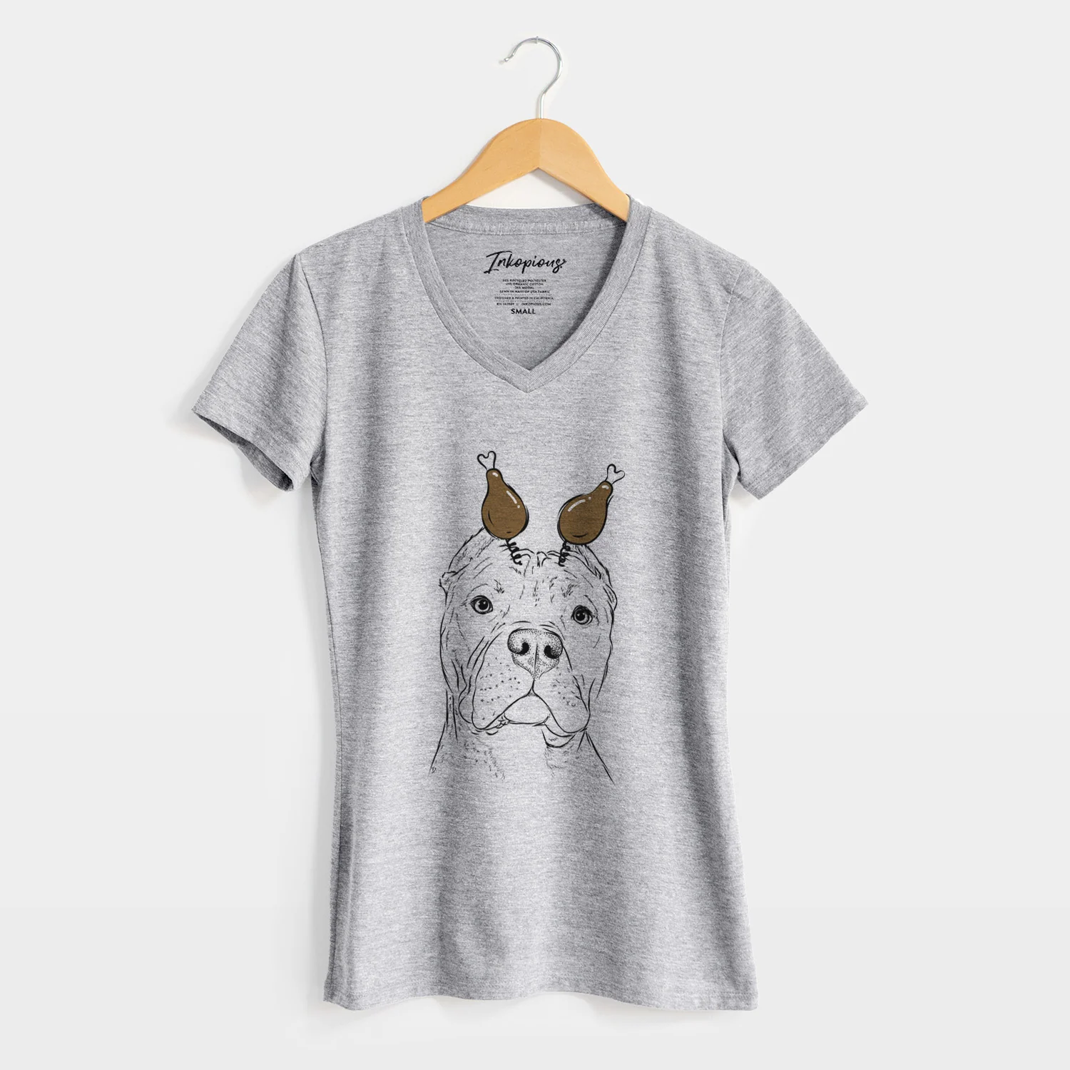 Thanksgiving Bam Bam the Pitbull - Women's Perfect V-neck Shirt - Image 8