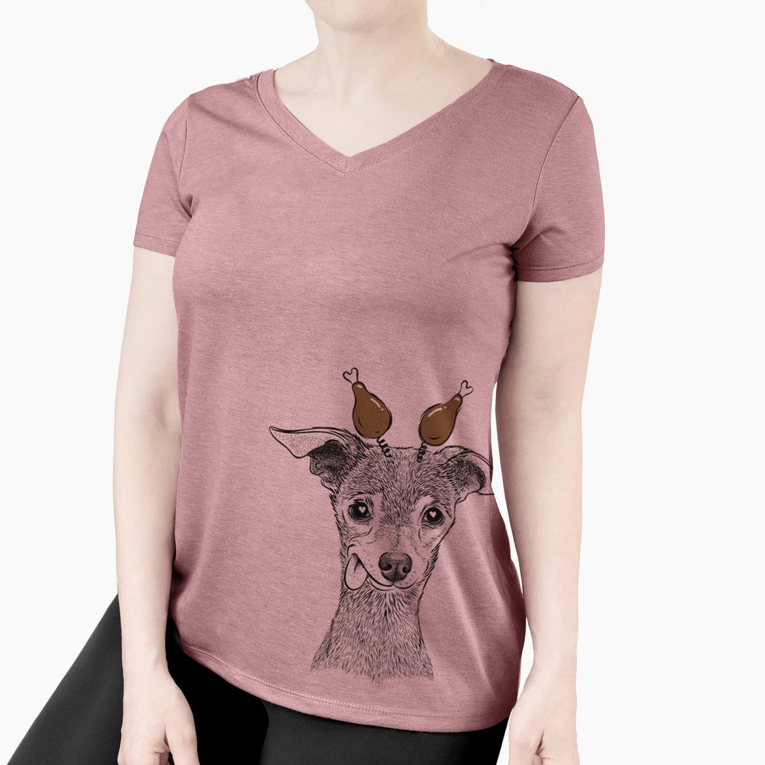 Thanksgiving Bebe the Chihuahua - Women's Perfect V-neck Shirt - Image 3