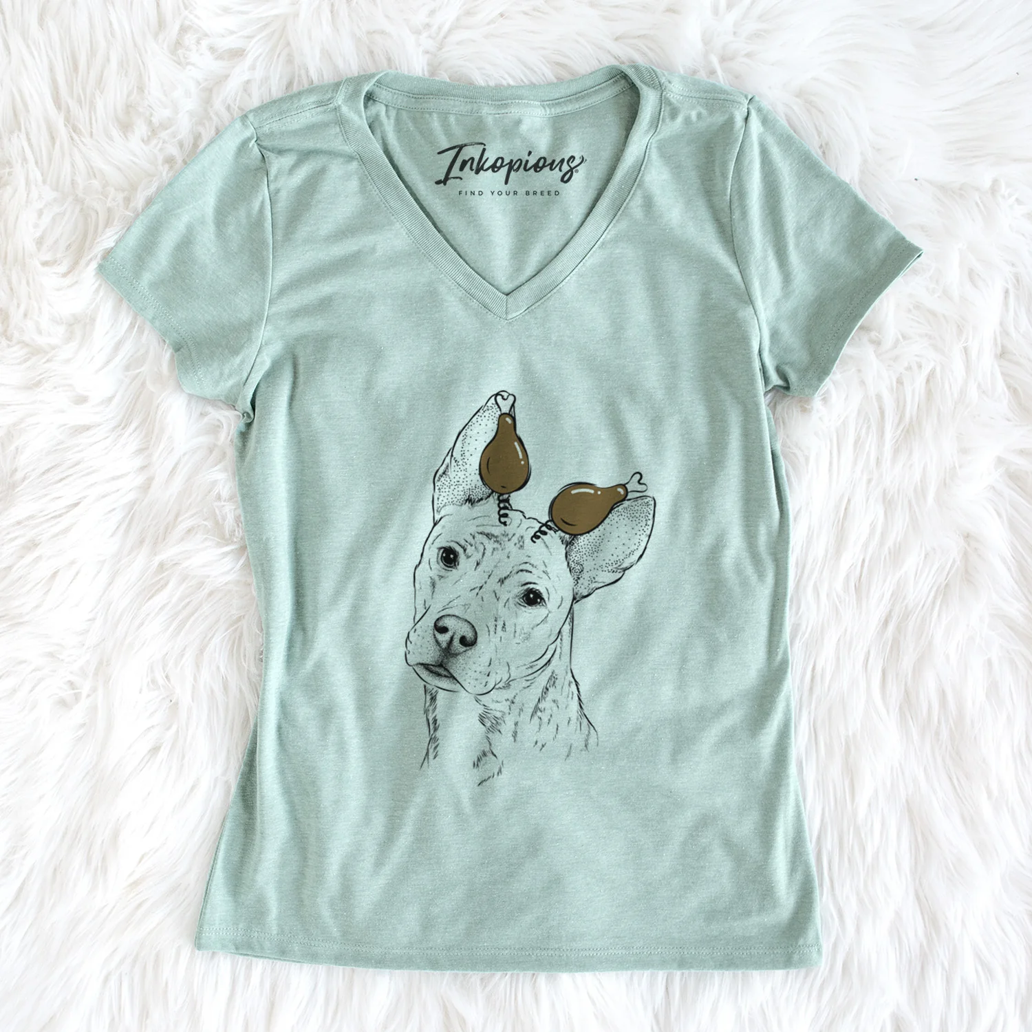 Thanksgiving Diesel the Mixed Breed - Women's Perfect V-neck Shirt - Image 5
