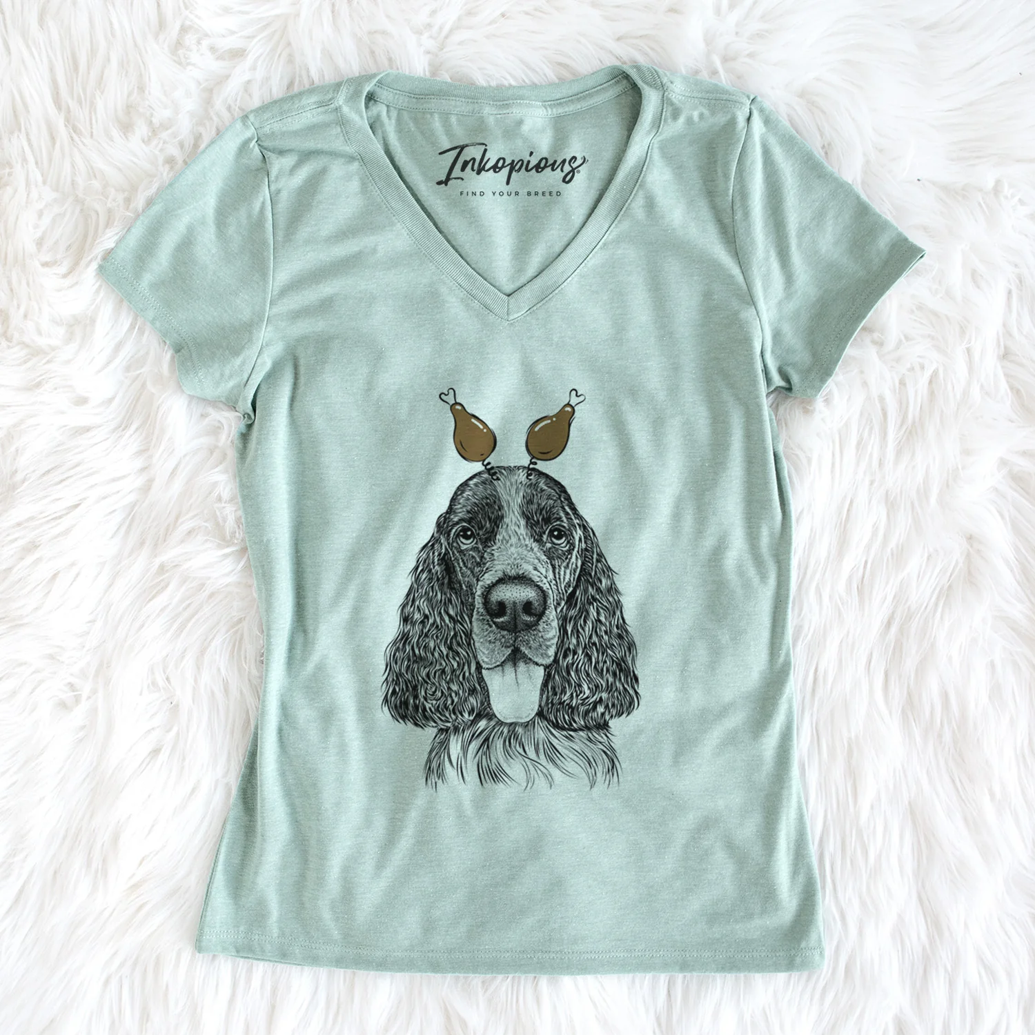 Thanksgiving Duke the English Springer Spaniel - Women's Perfect V-neck Shirt - Image 5