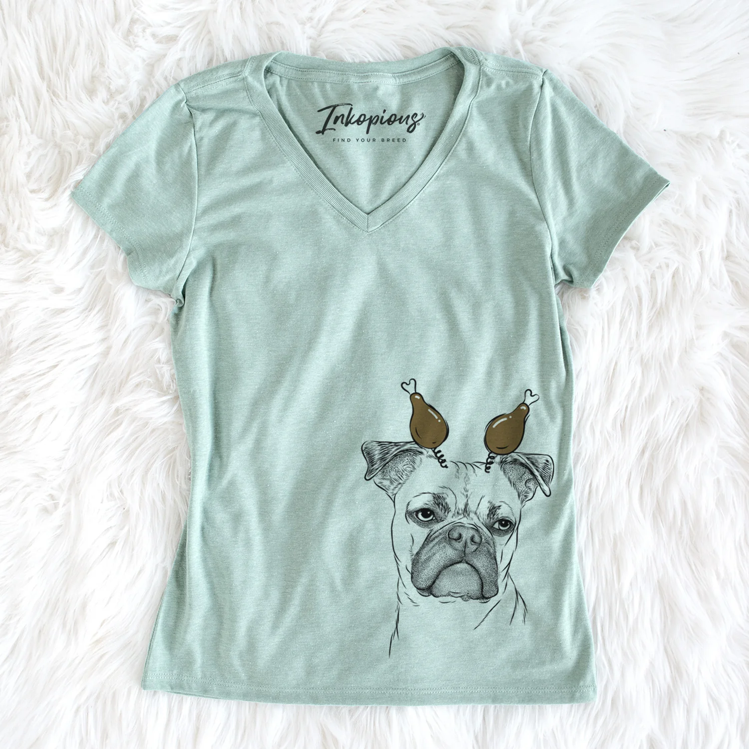 Thanksgiving Mack the Bugg (Boston Terrier/Pug) - Women's Perfect V-neck Shirt