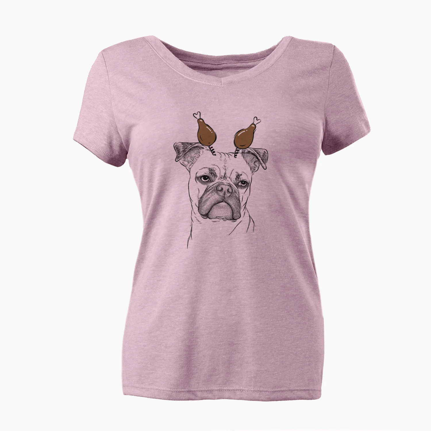 Thanksgiving Mack the Bugg (Boston Terrier/Pug) - Women's Perfect V-neck Shirt - Image 6