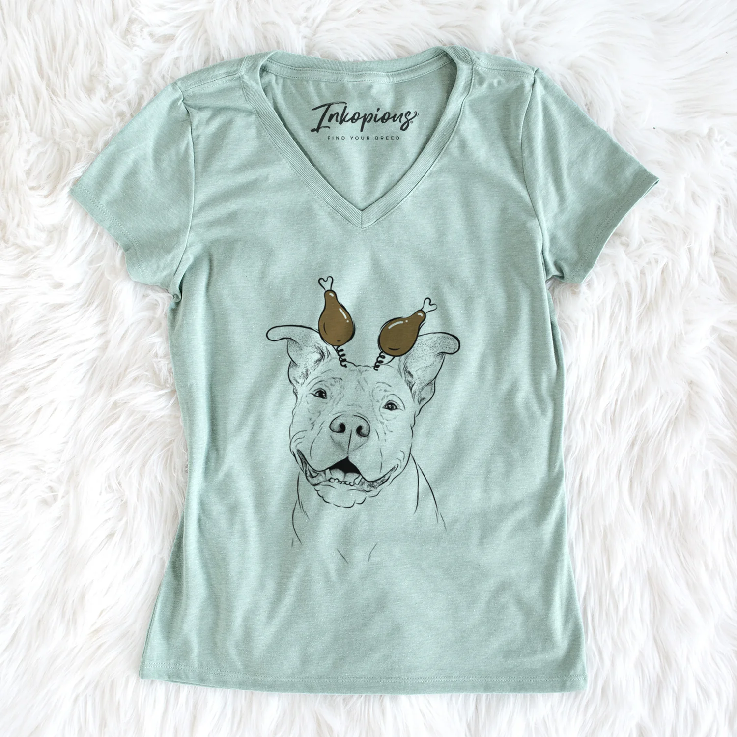 Thanksgiving Malibu the Staffordshire Terrier/Pitbull Mix - Women's Perfect V-neck Shirt - Image 5