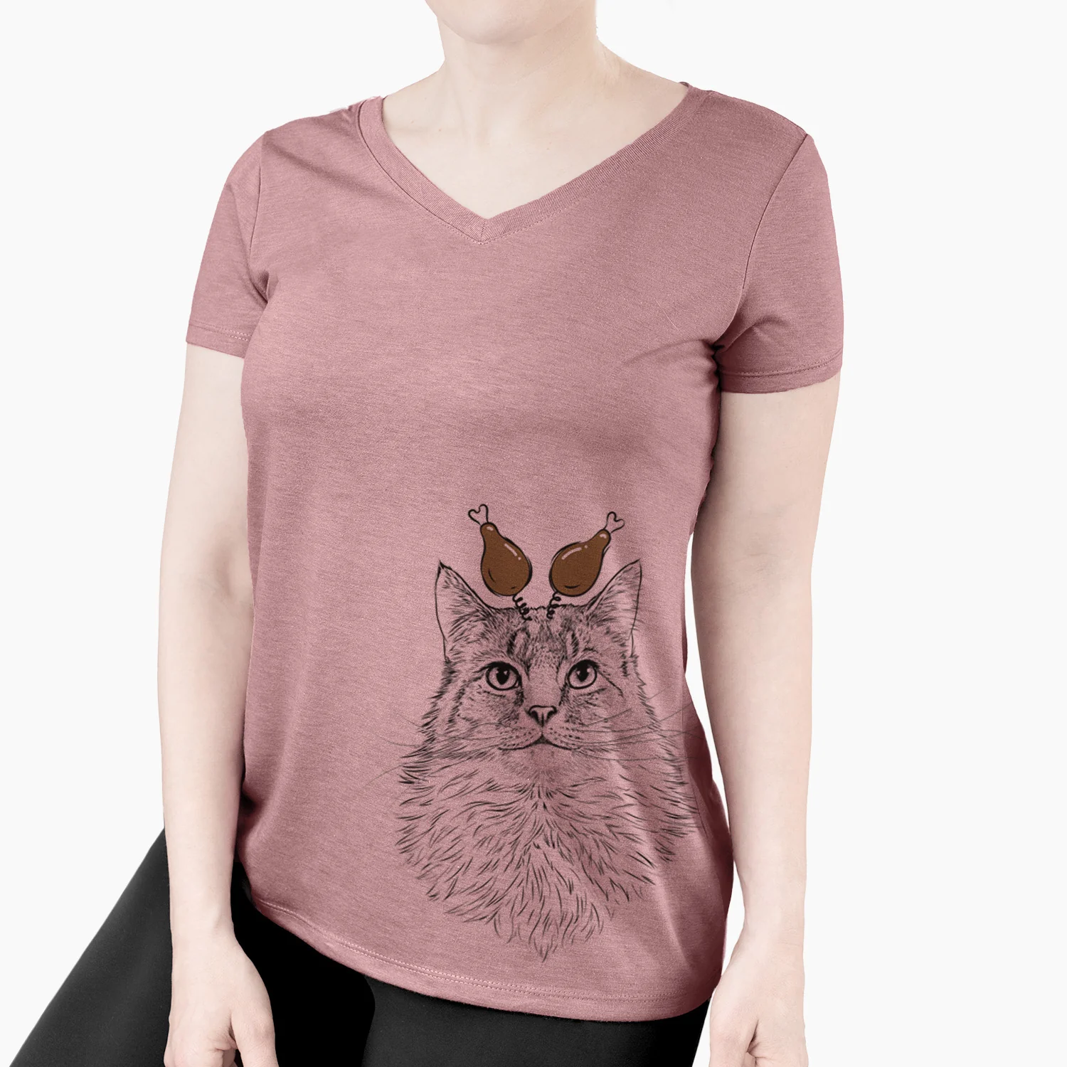Thanksgiving Olive the Cat - Women's Perfect V-neck Shirt - Image 3