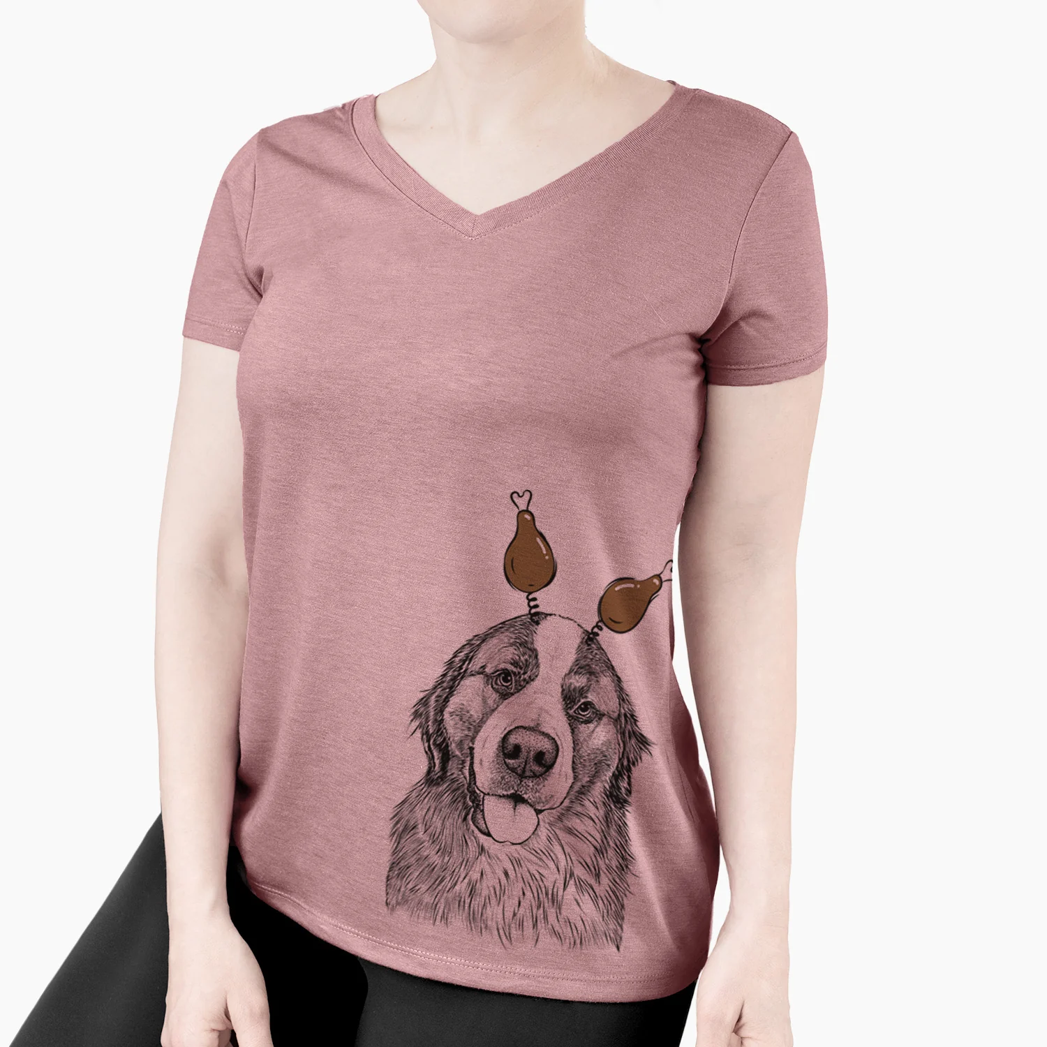 Thanksgiving Walter the Bernese Mountain Dog Mix - Women's Perfect V-neck Shirt - Image 3
