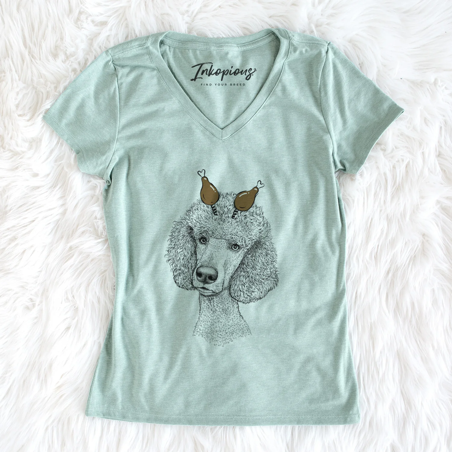 Thanksgiving Yuki the Poodle - Women's Perfect V-neck Shirt - Image 5