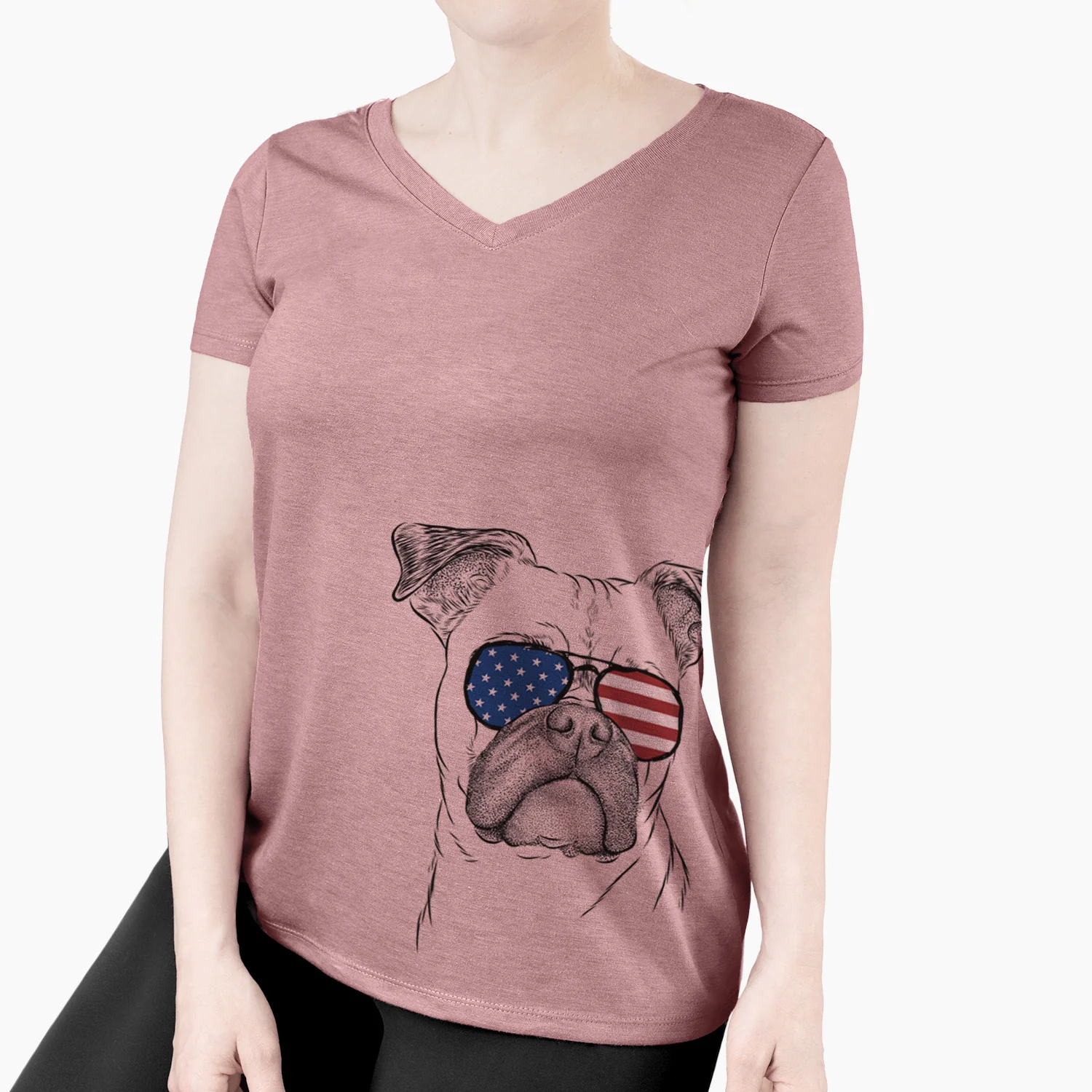 USA Mack the Bugg (Boston Terrier/Pug) - Women's Perfect V-neck Shirt - Image 4
