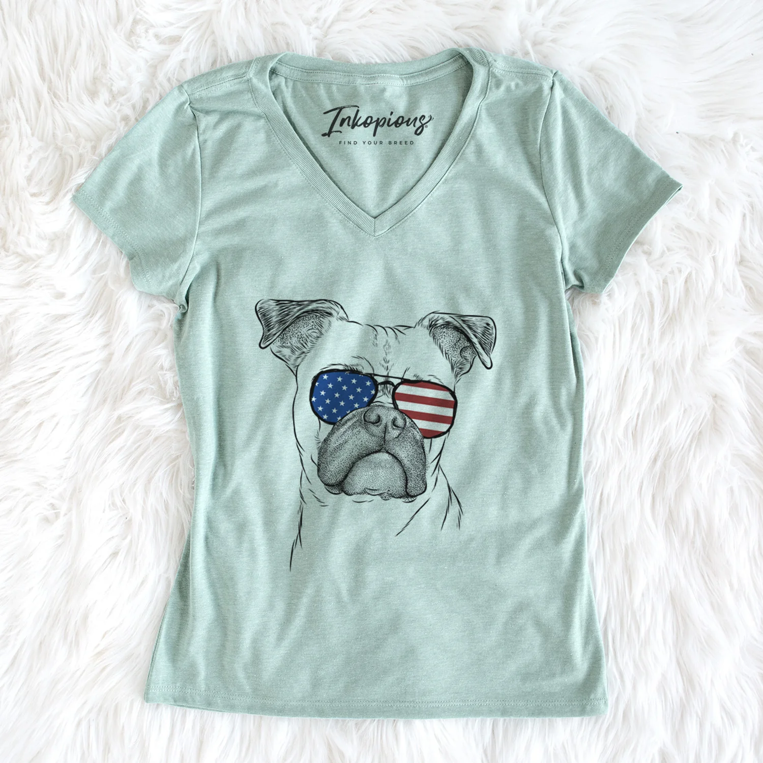 USA Mack the Bugg (Boston Terrier/Pug) - Women's Perfect V-neck Shirt - Image 6