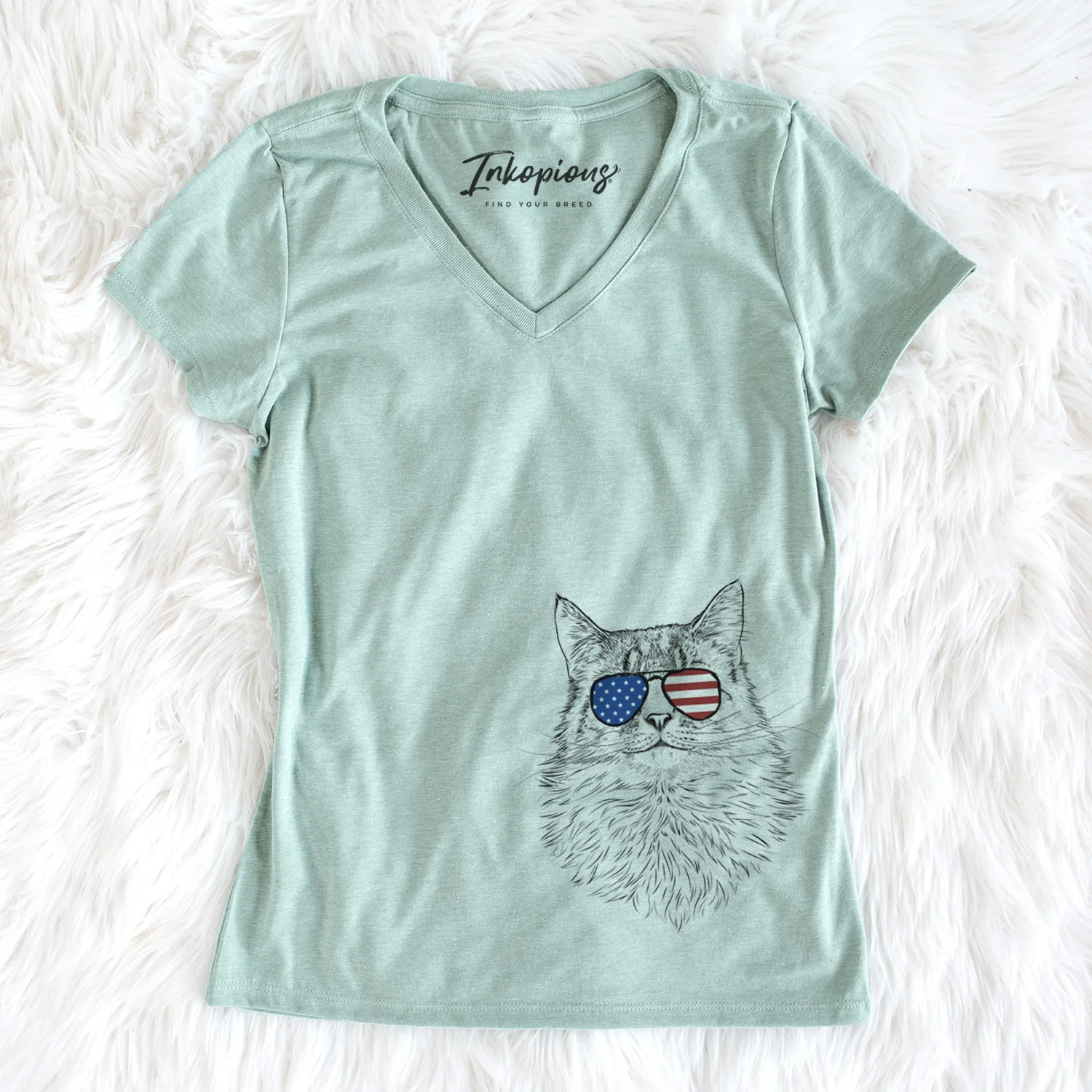 USA Olive the Cat - Women's Perfect V-neck Shirt - Image 2