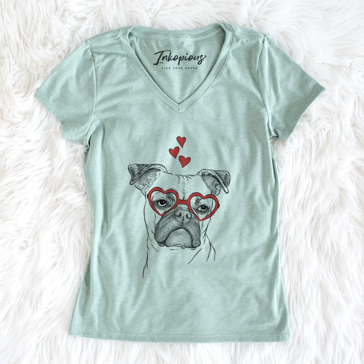 Valentine Mack the Bugg (Boston Terrier/Pug) - Women's Perfect V-neck Shirt - Image 5