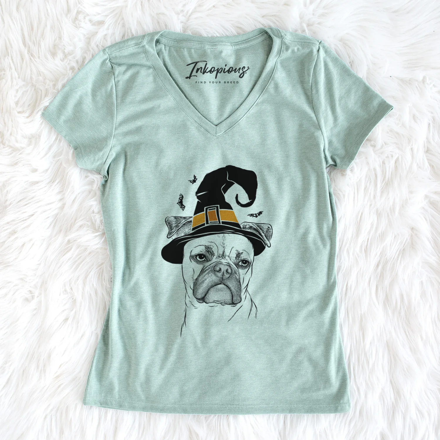 Witch Mack the Bugg (Boston Terrier/Pug) - Women's Perfect V-neck Shirt - Image 5