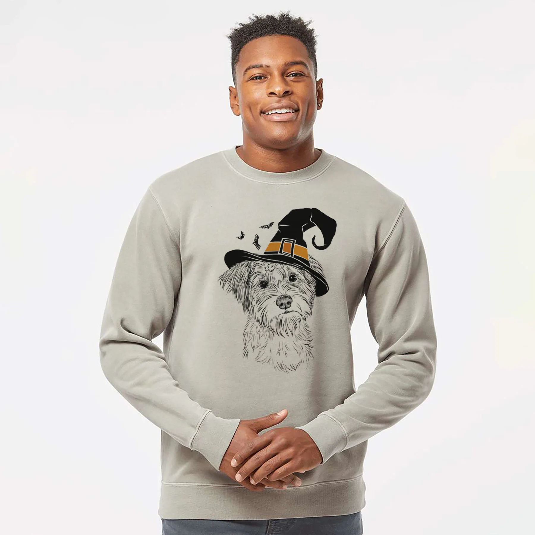 Witch Birdee the Schnauzer Mix - Unisex Pigment Dyed Crew Sweatshirt - Image 3