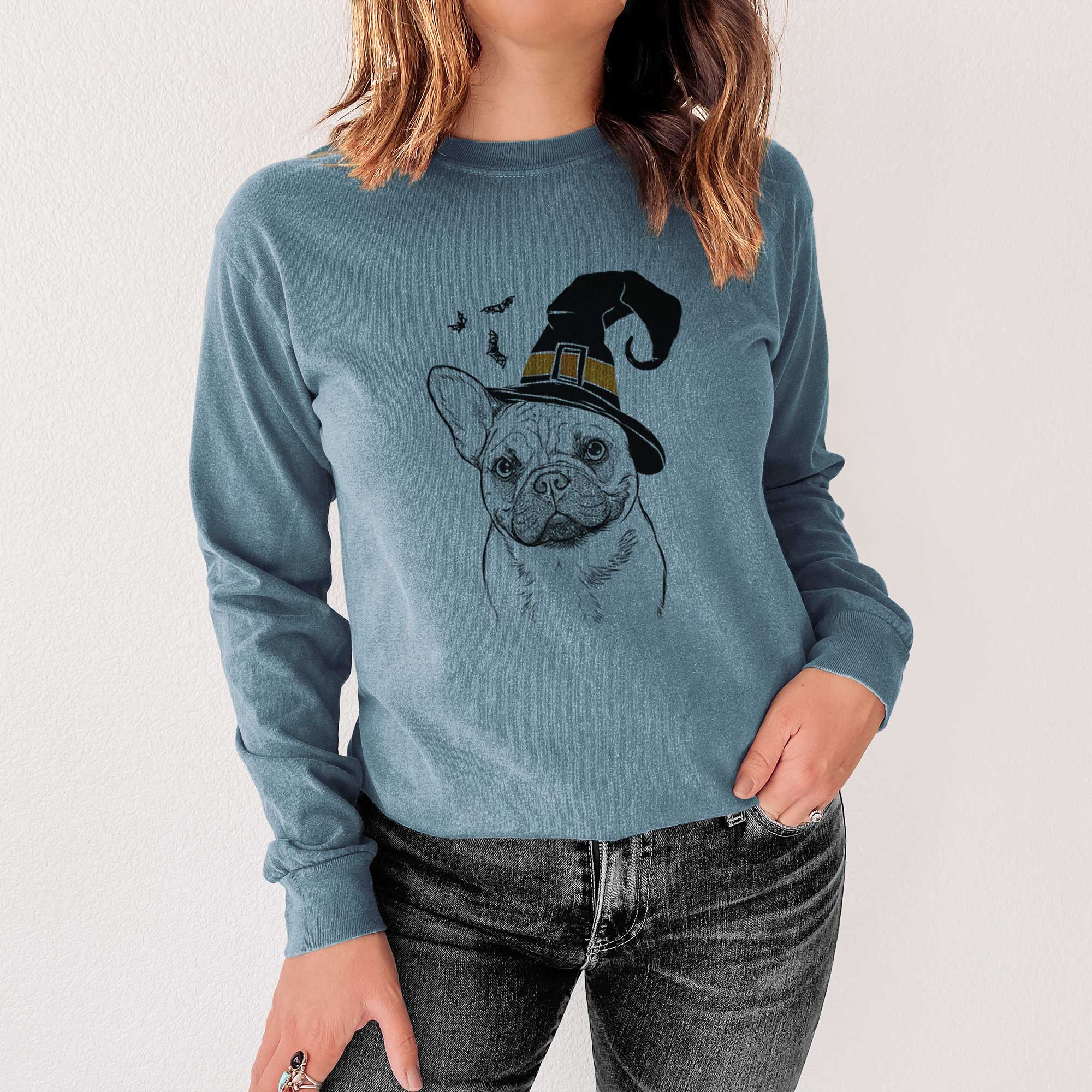 Witch Chew Chew the French Bulldog - Men's Heavyweight 100% Cotton Long Sleeve - Image 4
