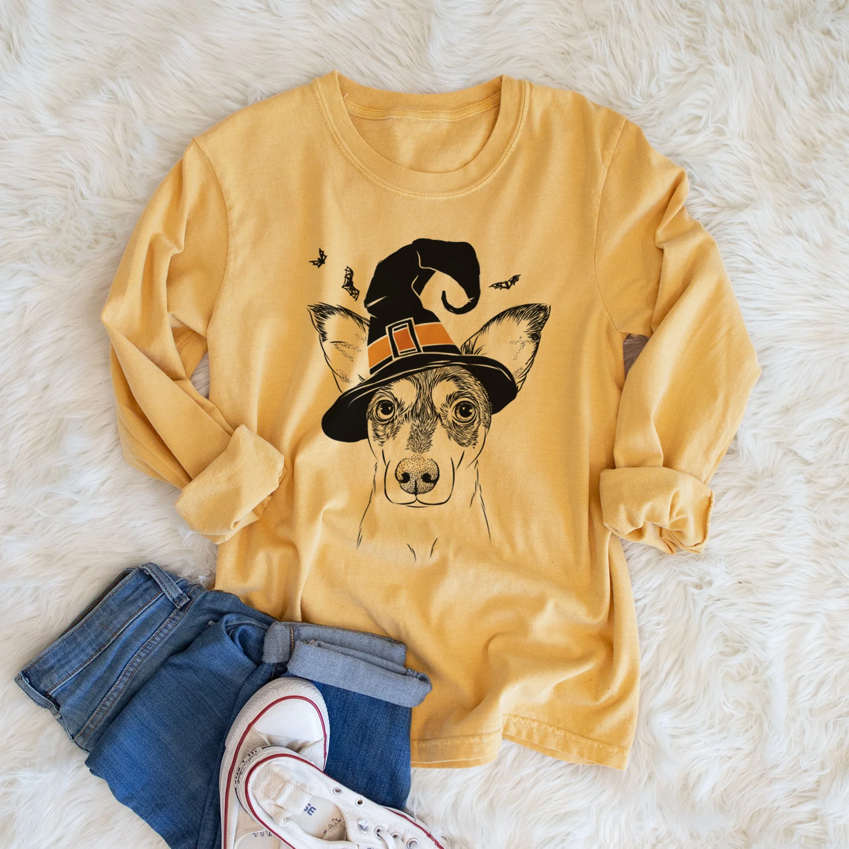 Witch Chloe the Doxie Mix - Men's Heavyweight 100% Cotton Long Sleeve - Image 5