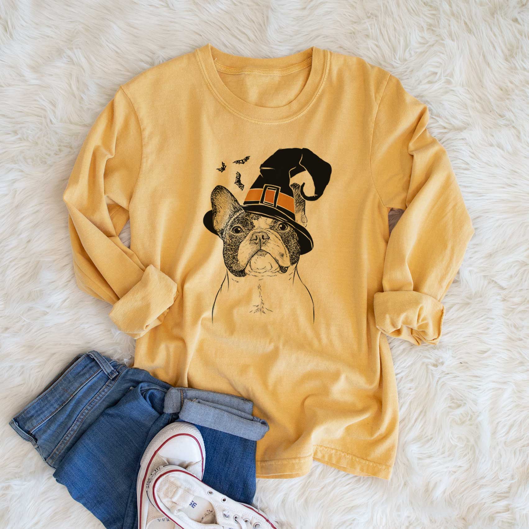 Witch Ella the French Bulldog - Men's Heavyweight 100% Cotton Long Sleeve - Image 6