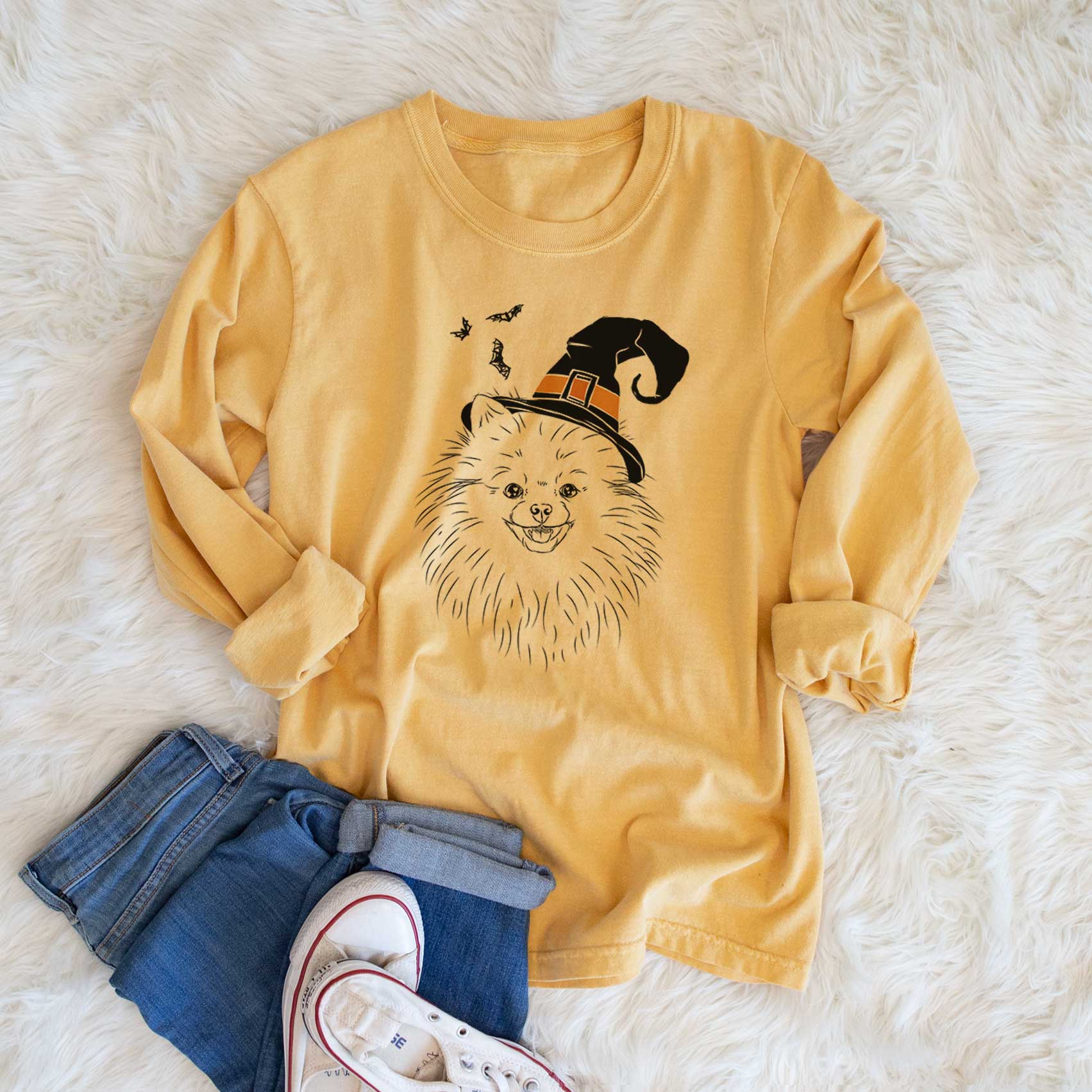 Witch Finn the Pomeranian - Men's Heavyweight 100% Cotton Long Sleeve - Image 6