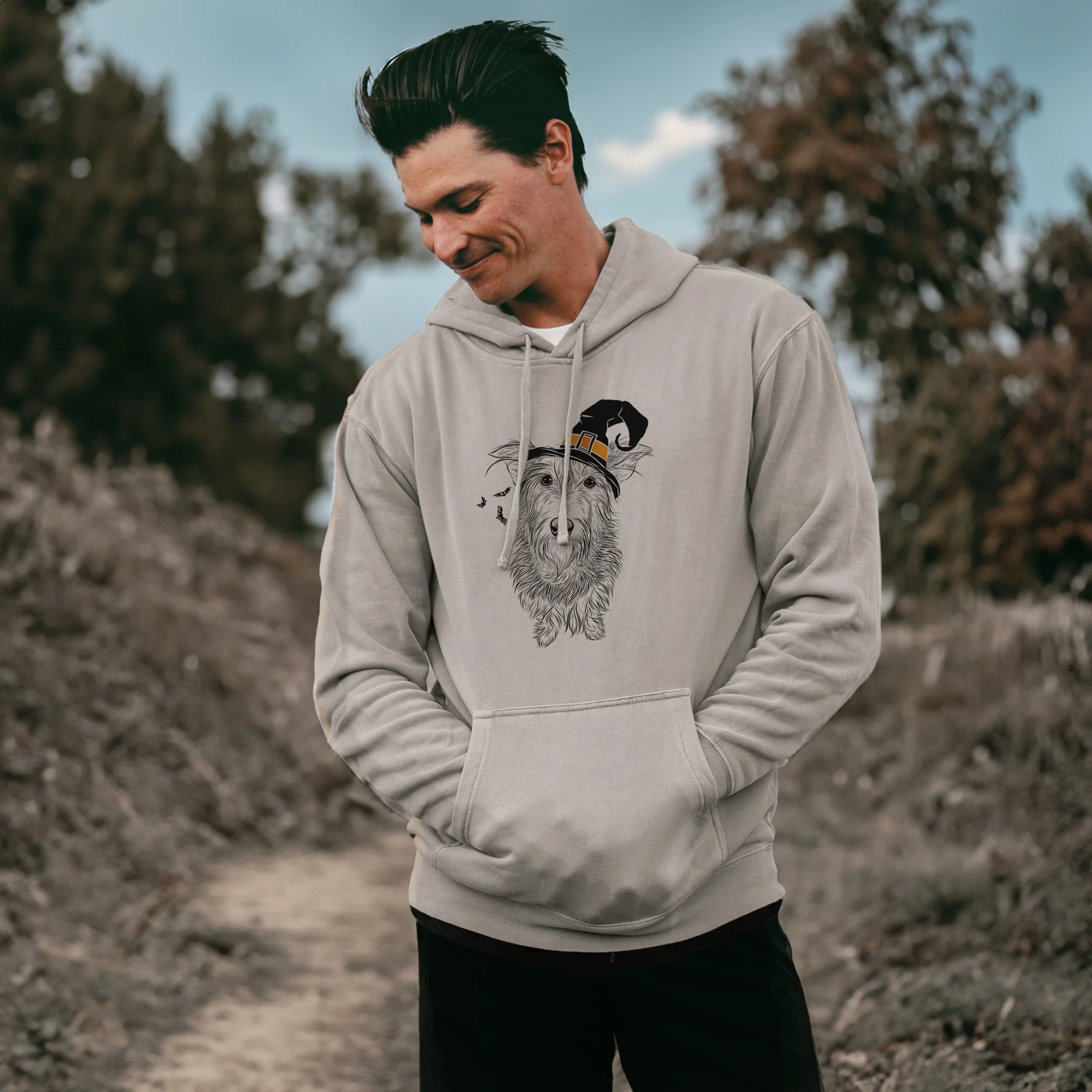 Witch Frida Doggo the Rescue Terrier Mix - Unisex Pigment Dyed Hoodie - Image 3