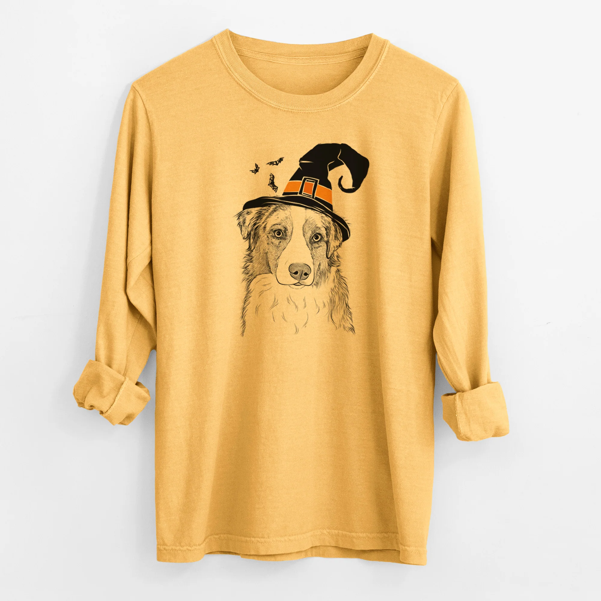 Witch Ginger the Australian Shepherd - Men's Heavyweight 100% Cotton Long Sleeve - Image 3