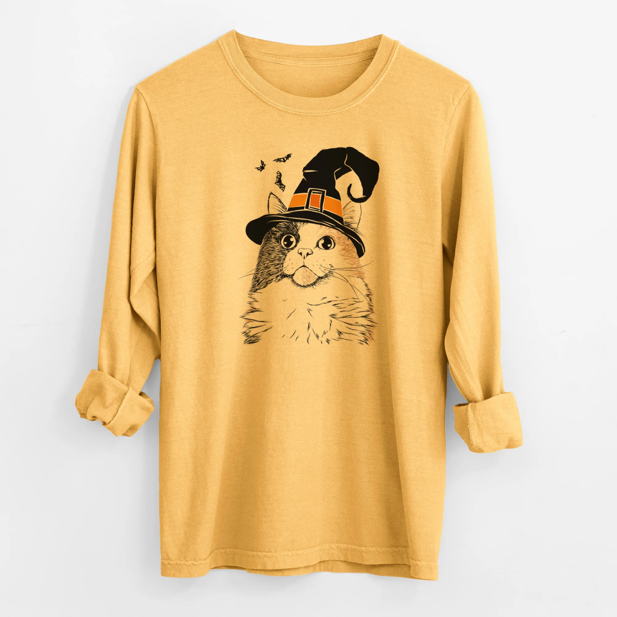 Witch Greta the Calico Cat - Men's Heavyweight 100% Cotton Long Sleeve - Image 3