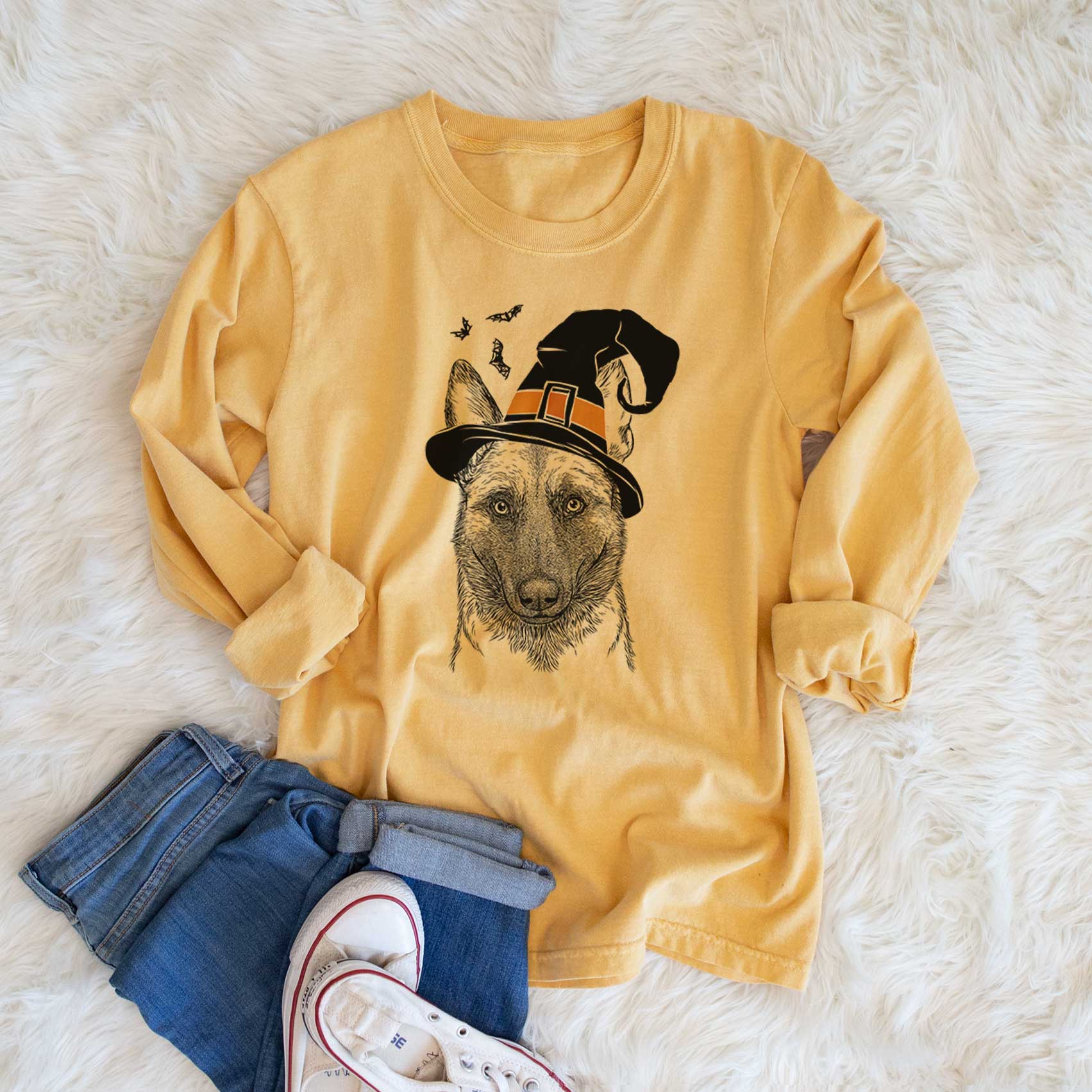 Witch Gunther the Belgian Malinois - Men's Heavyweight 100% Cotton Long Sleeve - Image 6