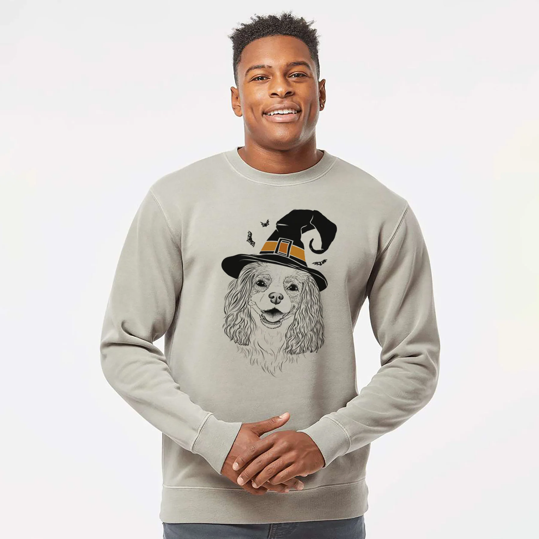 Witch Halley Comet the Cavalier King Charles Spaniel - Unisex Pigment Dyed Crew Sweatshirt - Image 4