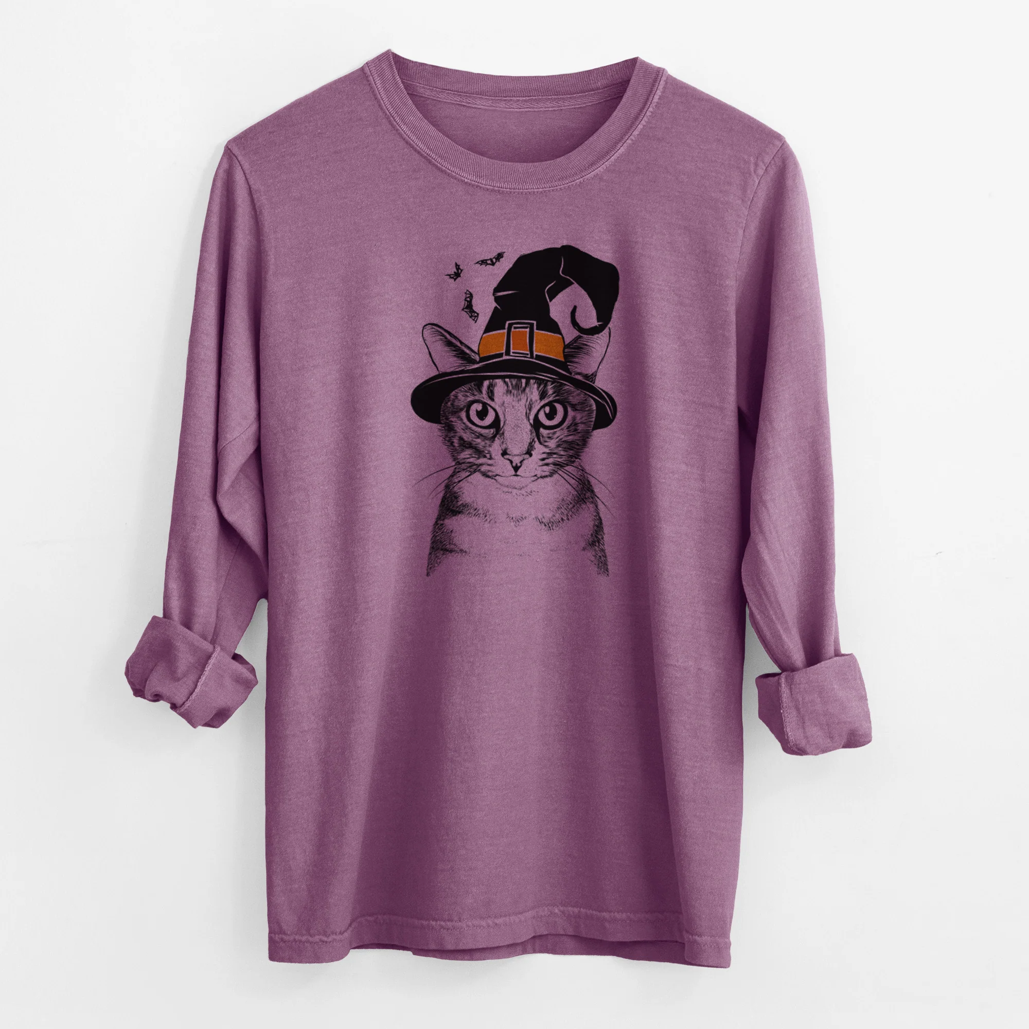Witch Hobbes the Tabby Cat - Men's Heavyweight 100% Cotton Long Sleeve - Image 10