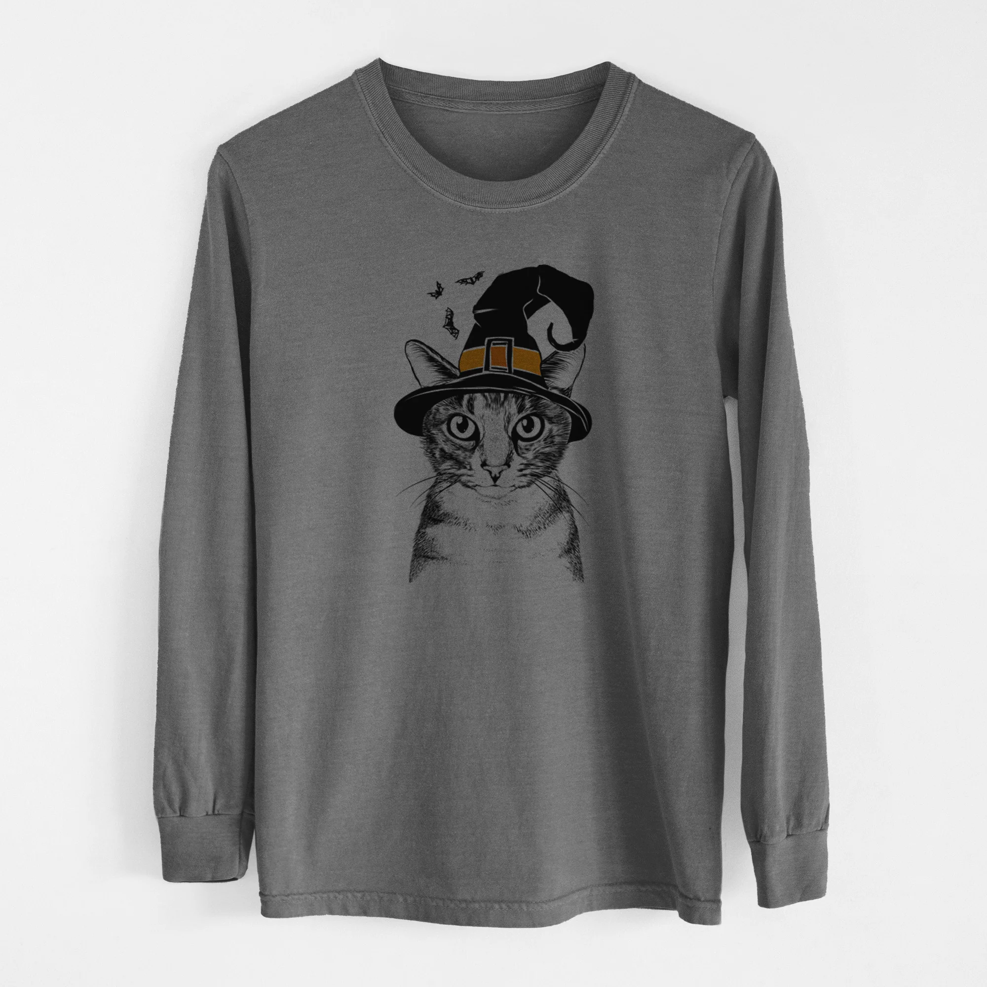 Witch Hobbes the Tabby Cat - Men's Heavyweight 100% Cotton Long Sleeve - Image 14