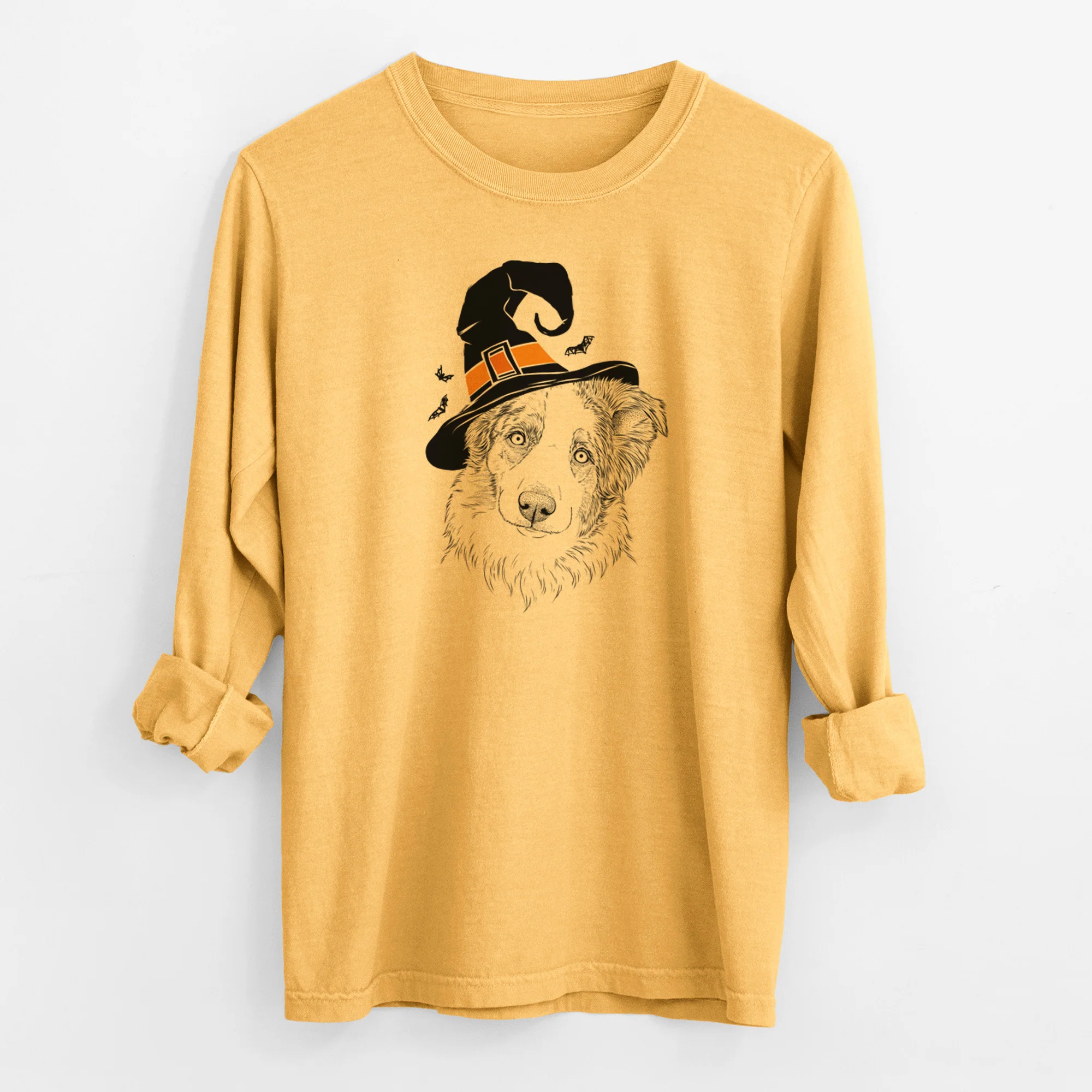 Witch HoneyBee the Miniature Australian Shepherd - Men's Heavyweight 100% Cotton Long Sleeve - Image 3