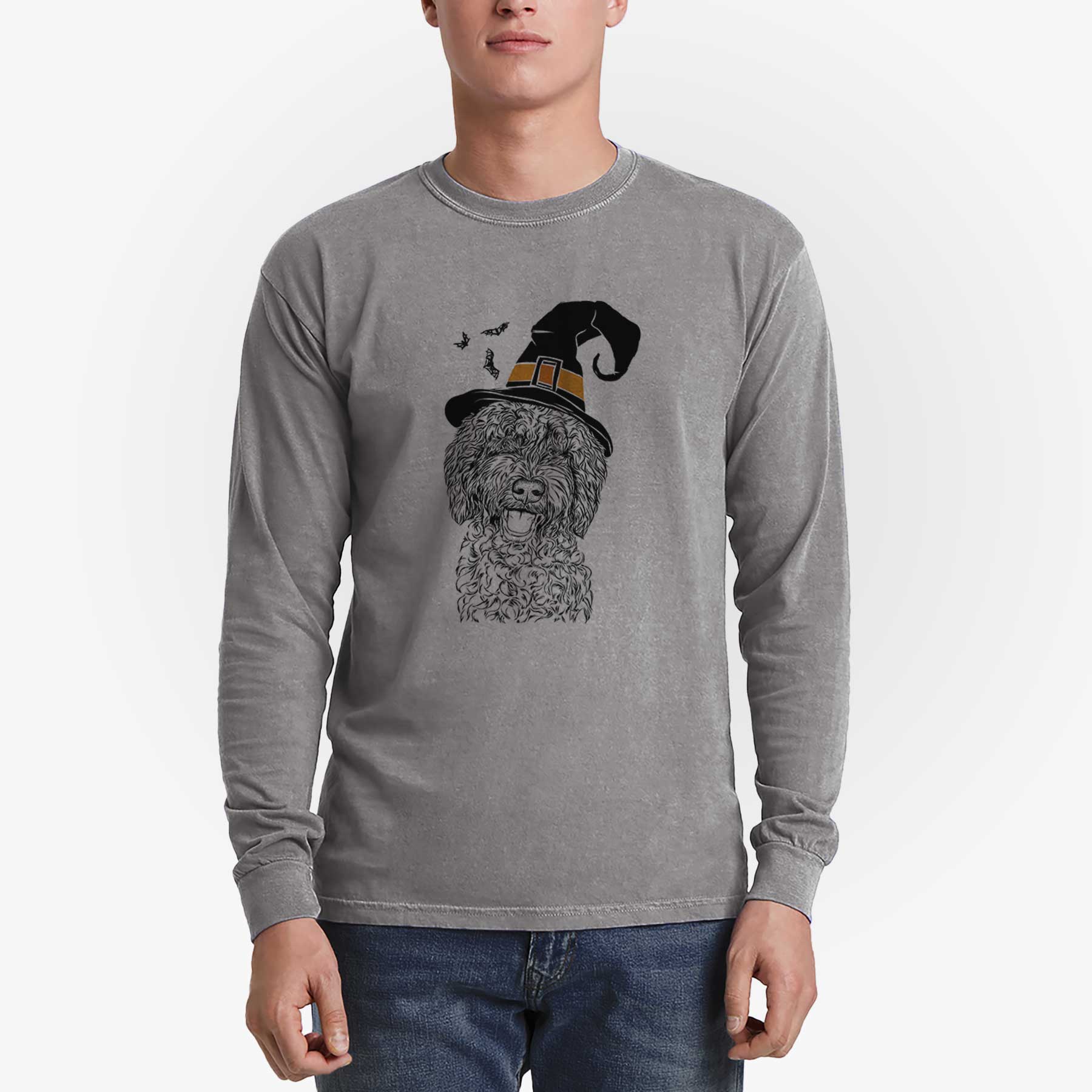 Witch Jack the Chocolate Labradoodle - Men's Heavyweight 100% Cotton Long Sleeve - Image 5
