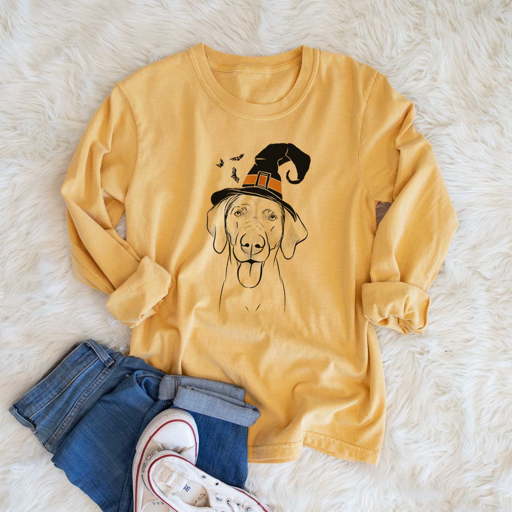Witch Jackson the Weimaraner - Men's Heavyweight 100% Cotton Long Sleeve - Image 6