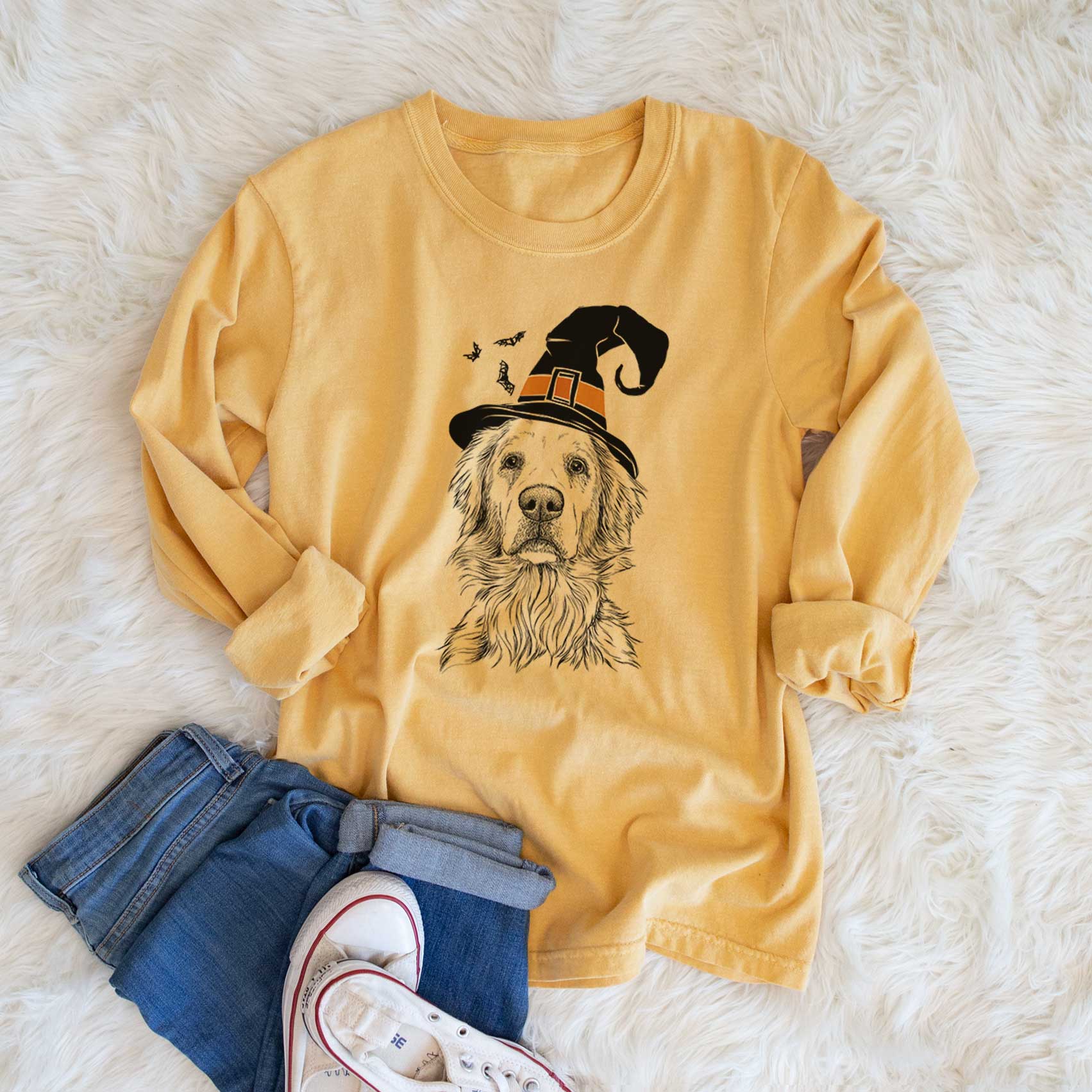 Witch Jake aroni the Golden Retriever - Men's Heavyweight 100% Cotton Long Sleeve - Image 6