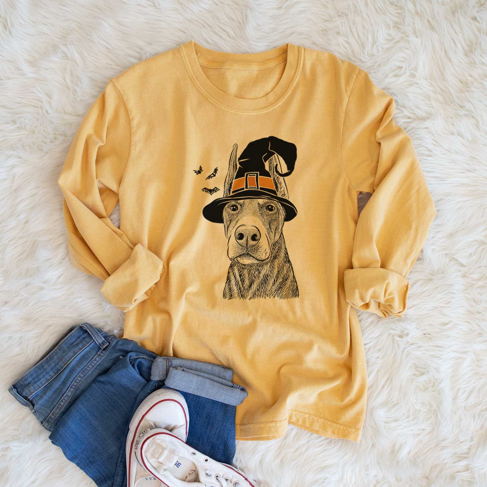 Witch Luna the Doberman Pinscher - Men's Heavyweight 100% Cotton Long Sleeve - Image 6
