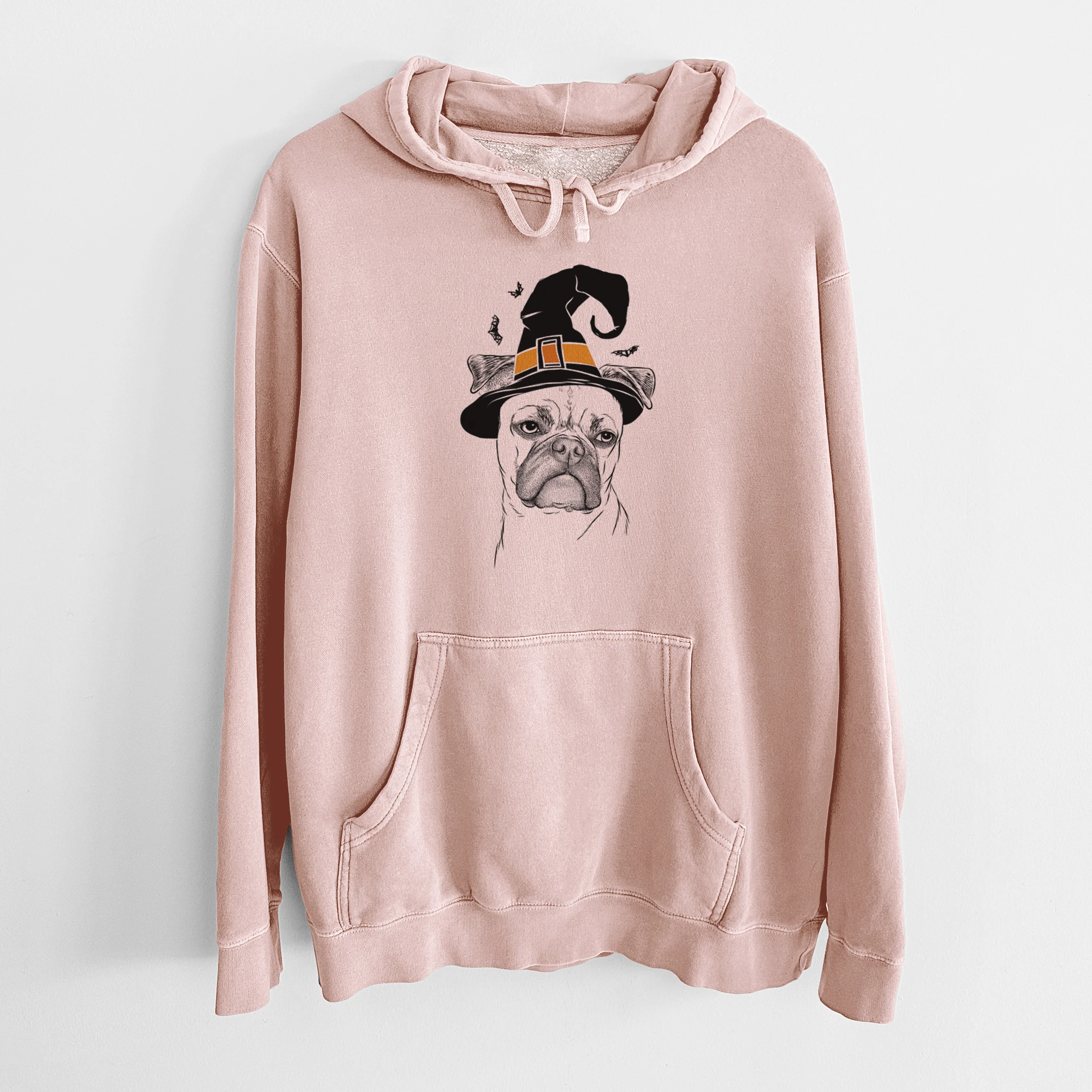 Witch Mack the Bugg (Boston Terrier/Pug) - Unisex Pigment Dyed Hoodie - Image 5