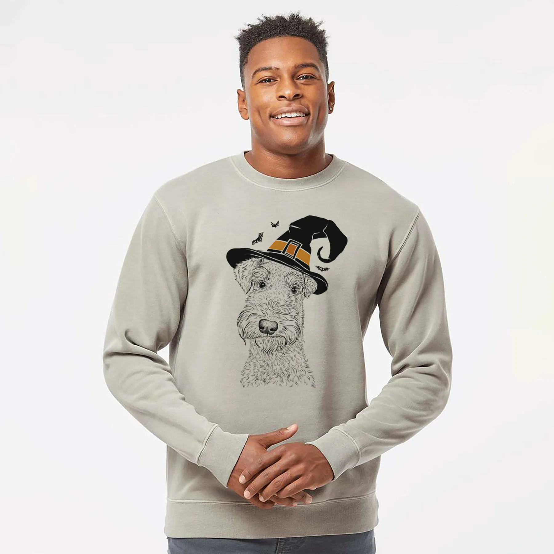 Witch Roc Haven Maggie May the Airedale Terrier - Unisex Pigment Dyed Crew Sweatshirt - Image 3