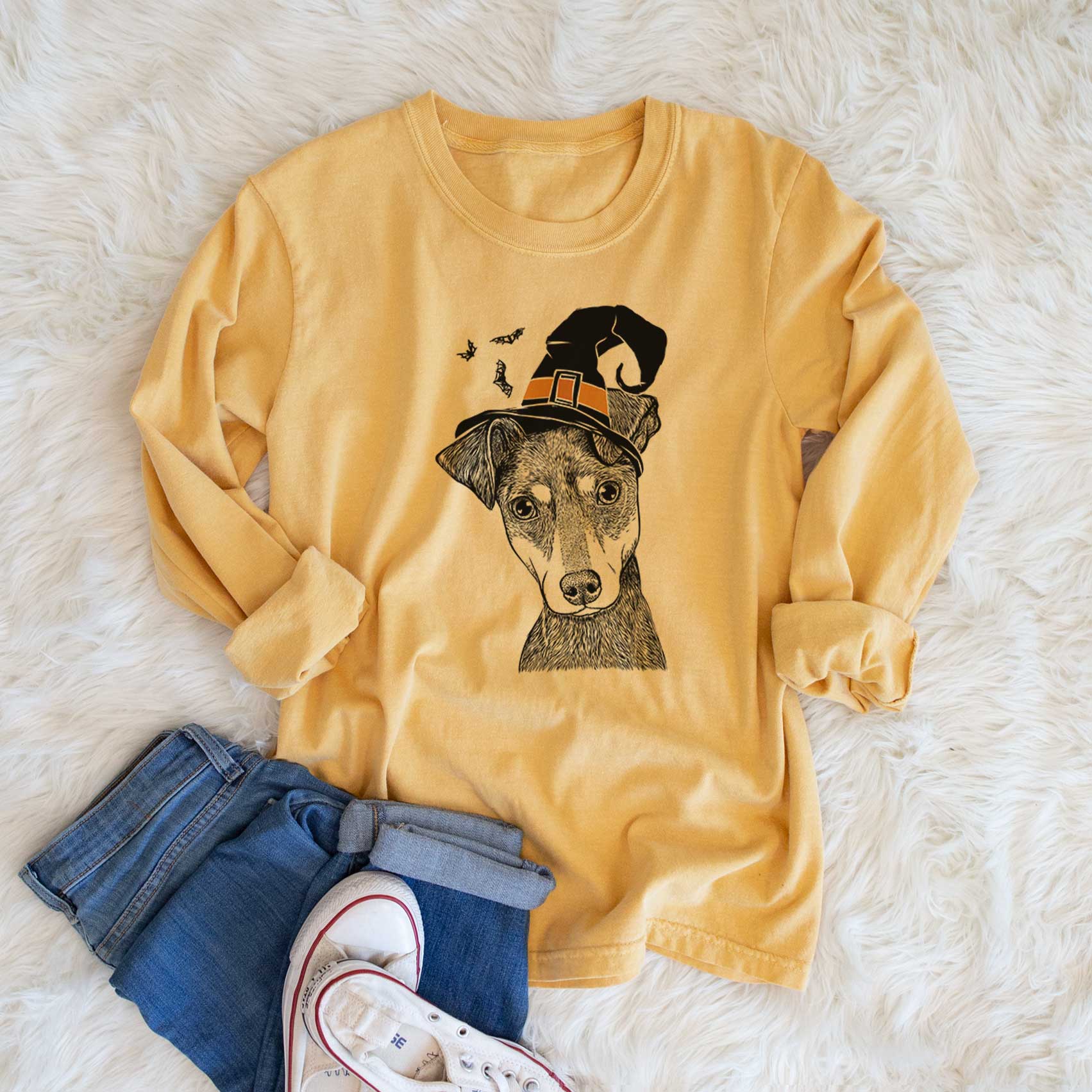 Witch Manny the Manchester Terrier - Men's Heavyweight 100% Cotton Long Sleeve - Image 6