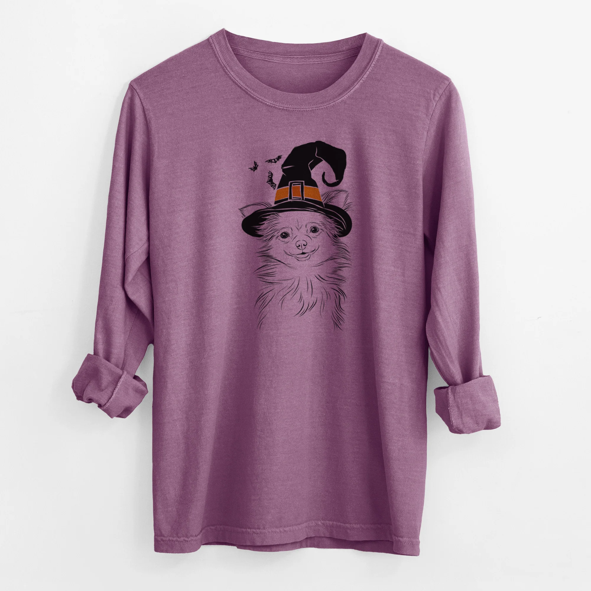 Witch Marzi the Long Haired Chihuahua - Men's Heavyweight 100% Cotton Long Sleeve - Image 10