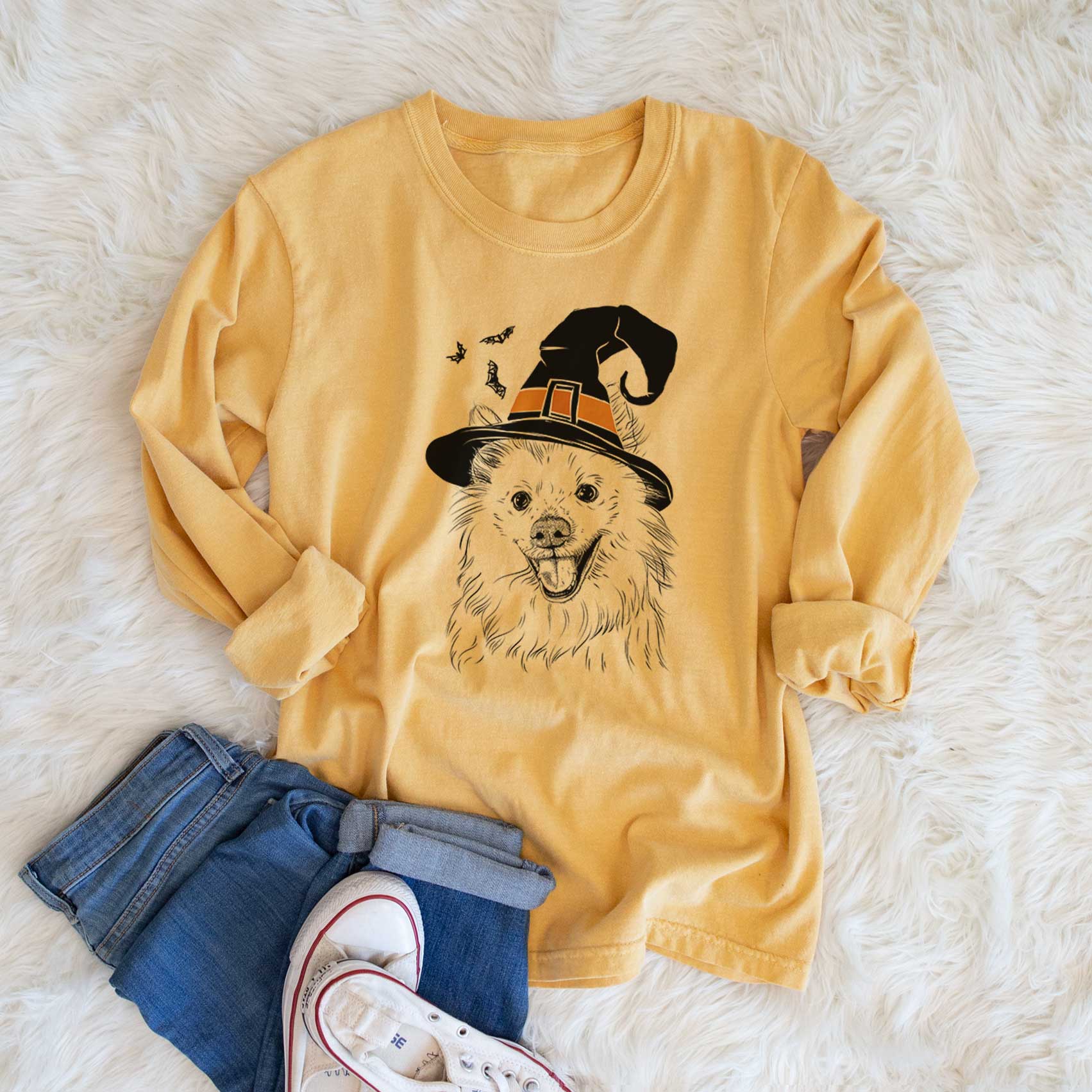 Witch Miki the American Eskimo - Men's Heavyweight 100% Cotton Long Sleeve - Image 6