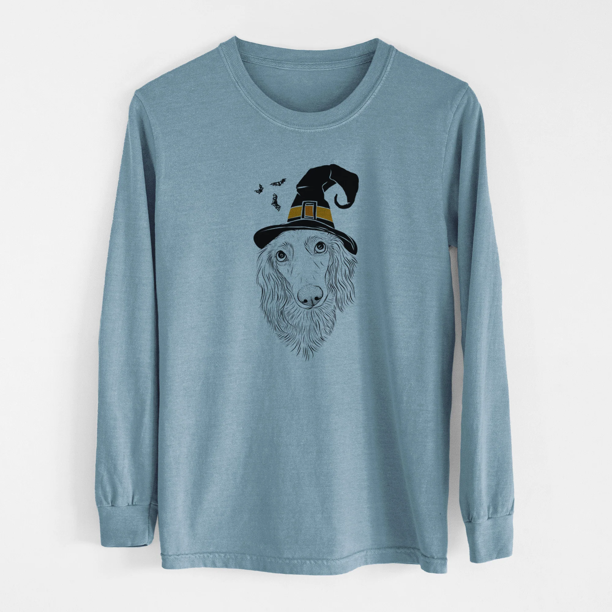 Witch Mr. Rusty the Long Haired Dachshund - Men's Heavyweight 100% Cotton Long Sleeve - Image 8