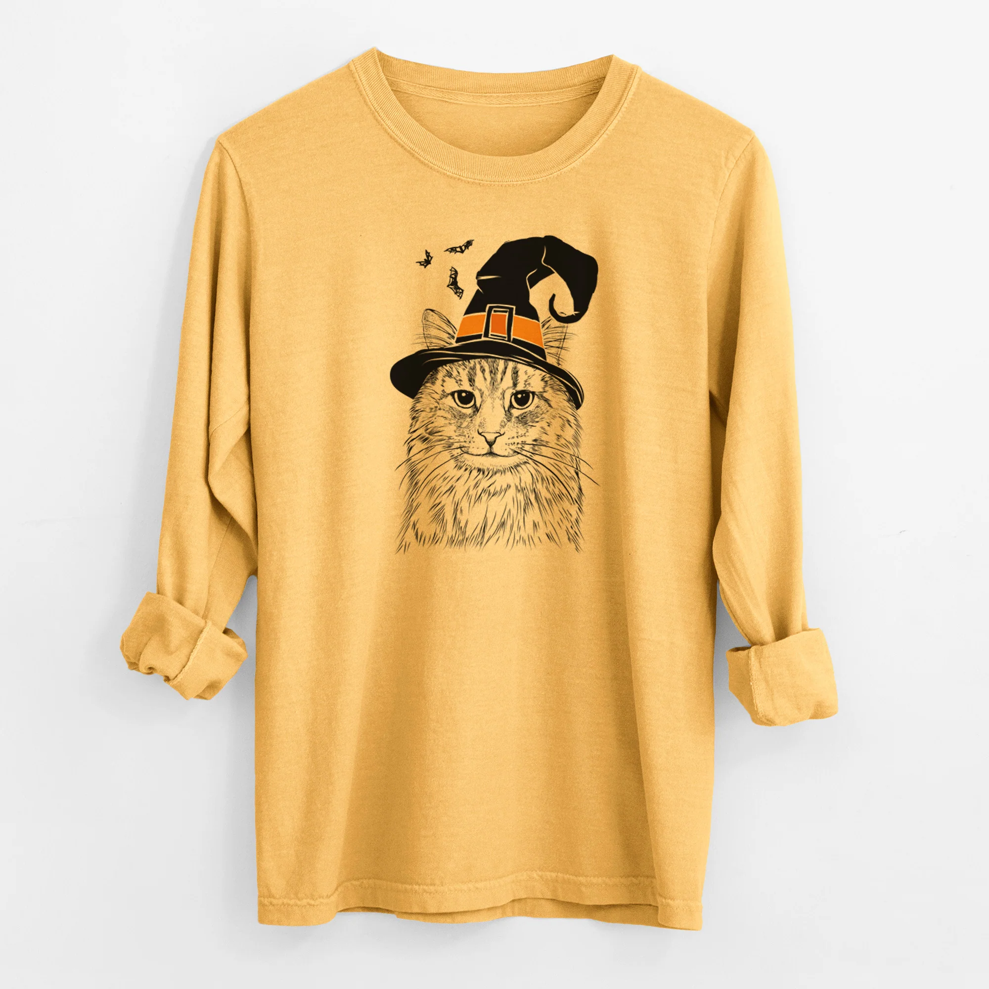 Witch Oliver Fluff the Maine Coon Mix Cat - Men's Heavyweight 100% Cotton Long Sleeve - Image 3