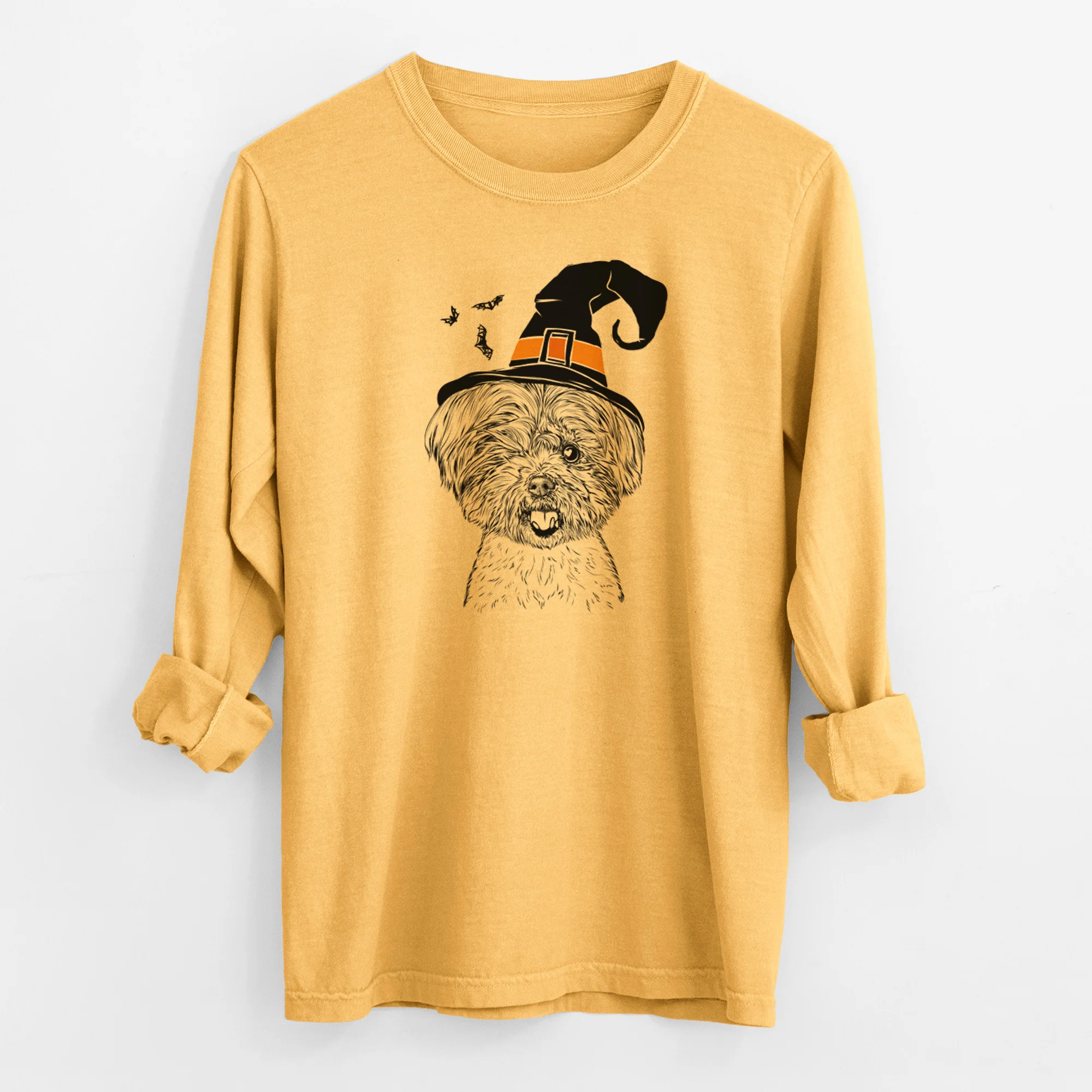 Witch Oliver the Yorkie Mix - Men's Heavyweight 100% Cotton Long Sleeve - Image 3