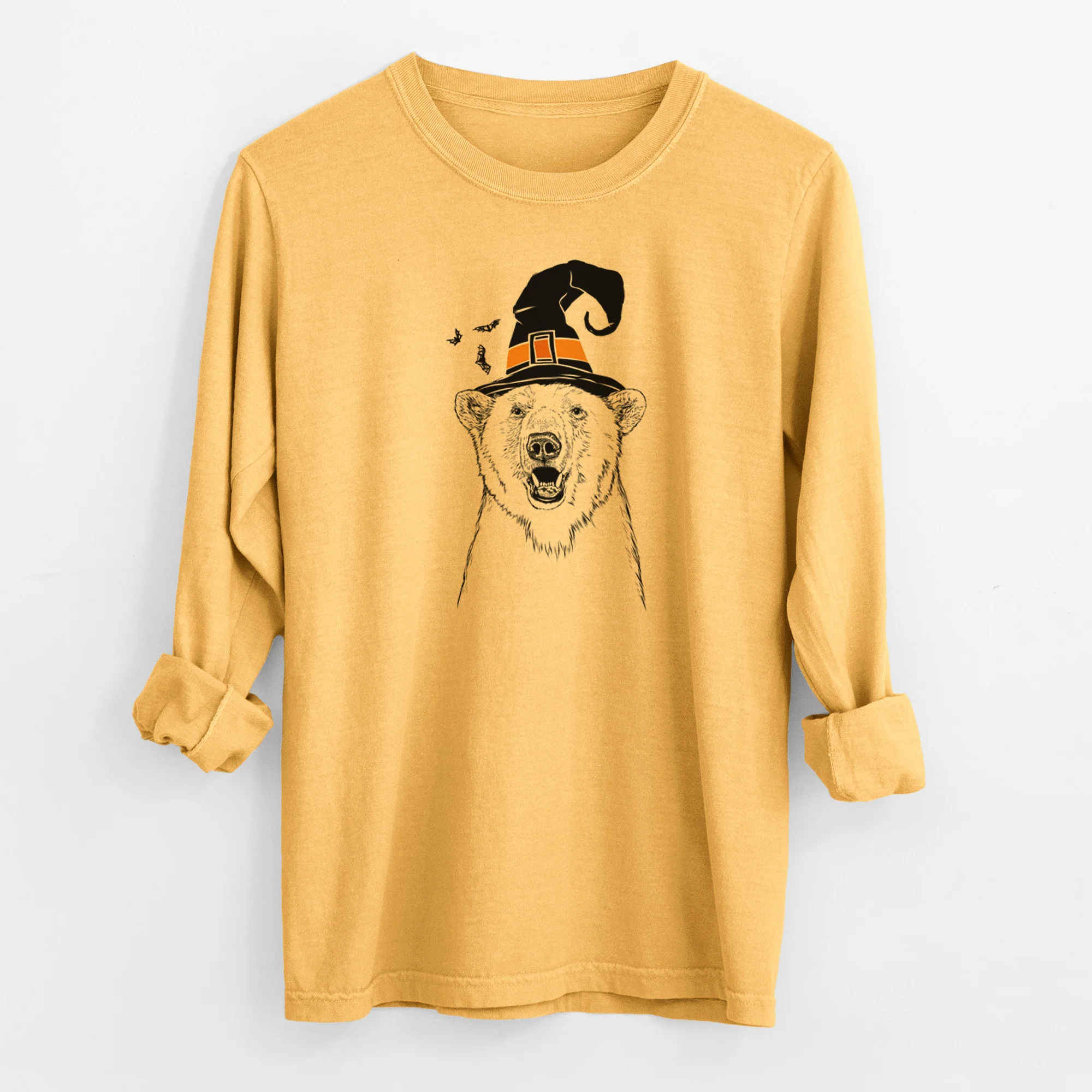 Witch Oslo the Polar Bear - Men's Heavyweight 100% Cotton Long Sleeve - Image 3