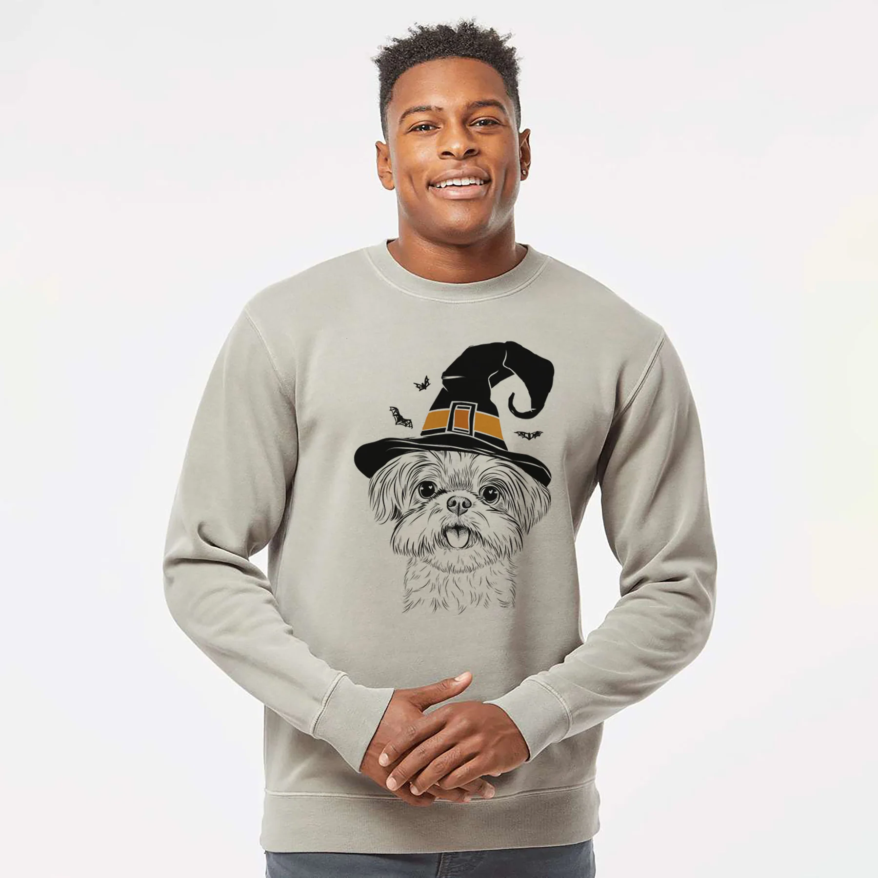 Witch Pebbles the Shorkie - Unisex Pigment Dyed Crew Sweatshirt - Image 3