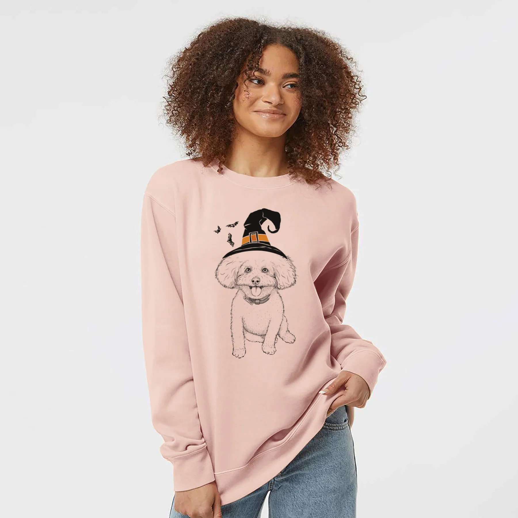 Witch Peyton the Bichon Frise - Unisex Pigment Dyed Crew Sweatshirt - Image 3