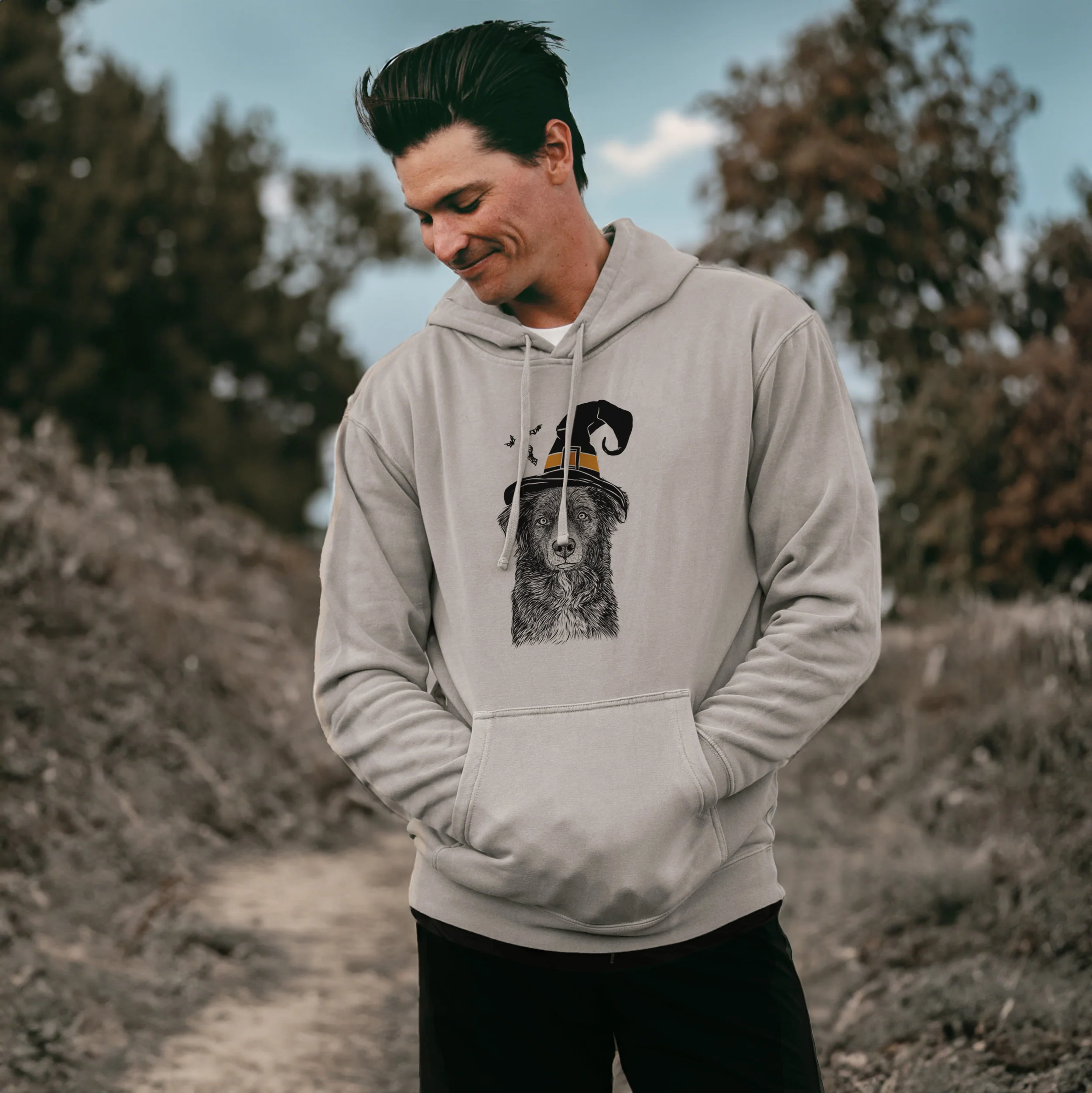 Witch Pixel the Australian Shepherd - Unisex Pigment Dyed Hoodie - Image 3